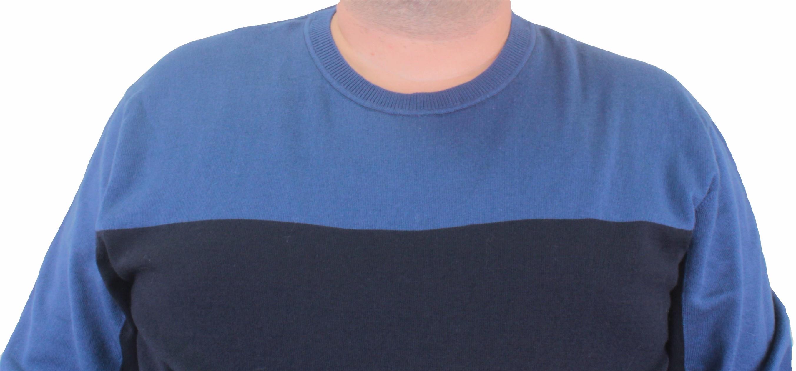 Mocgrande Erkek Büyük Beden Sıfır Yaka Çift Renk Triko Kazak 23751 INDIGO