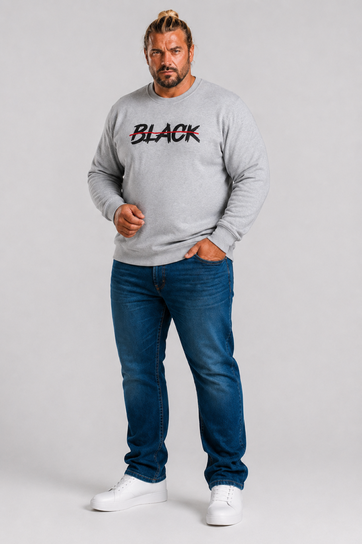 Mocgrande Erkek Büyük Beden Sıfır Yaka 3ip Sweat Black 24202 GRI MELANJ
