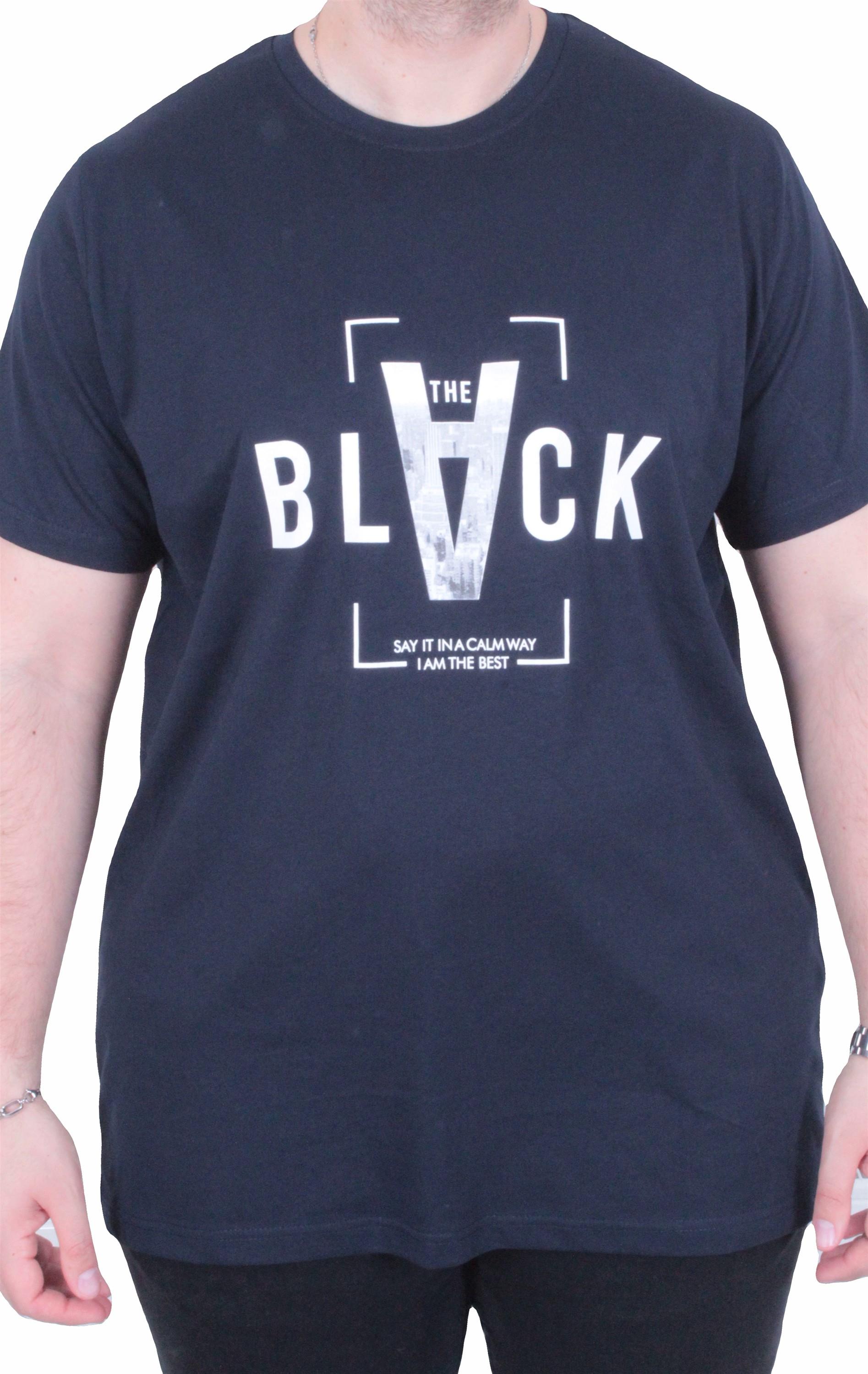 Mocgrande Erkek Büyük Beden Sıfır Yaka Tişört Black 26135 LACIVERT