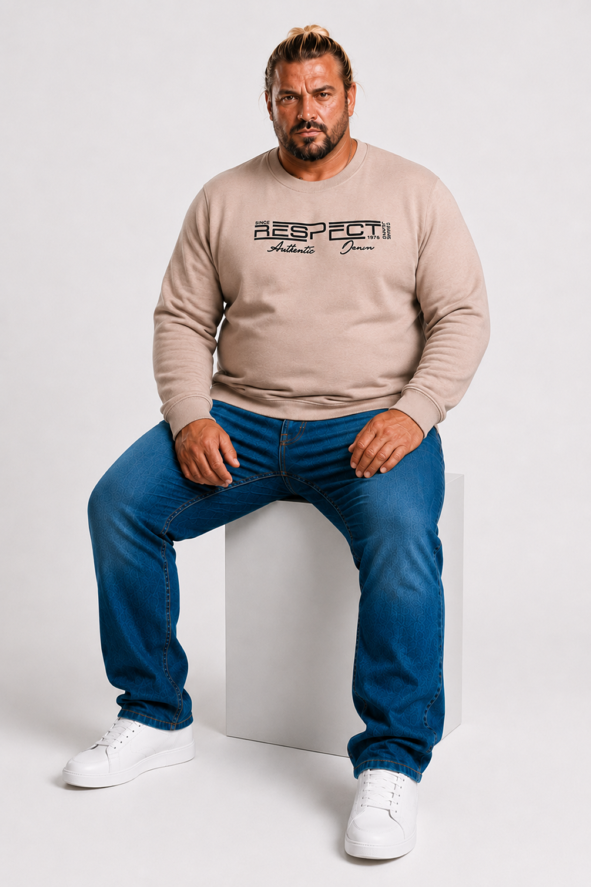 Mocgrande Erkek Büyük Beden Sıfır Yaka 3ip Sweat Respect 24205 CAMEL