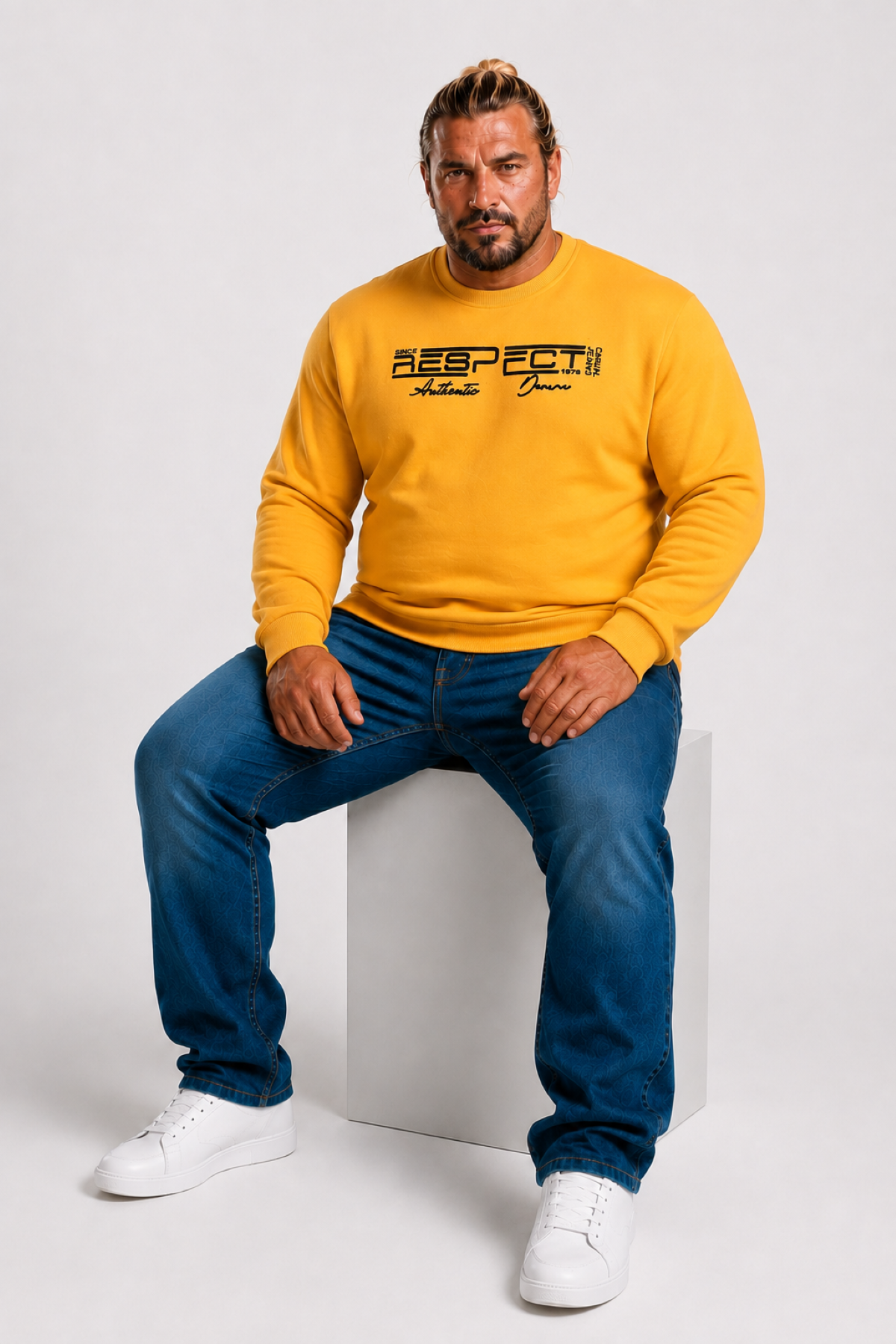 Mocgrande Erkek Büyük Beden Sıfır Yaka 3ip Sweat Respect 24205 HARDAL