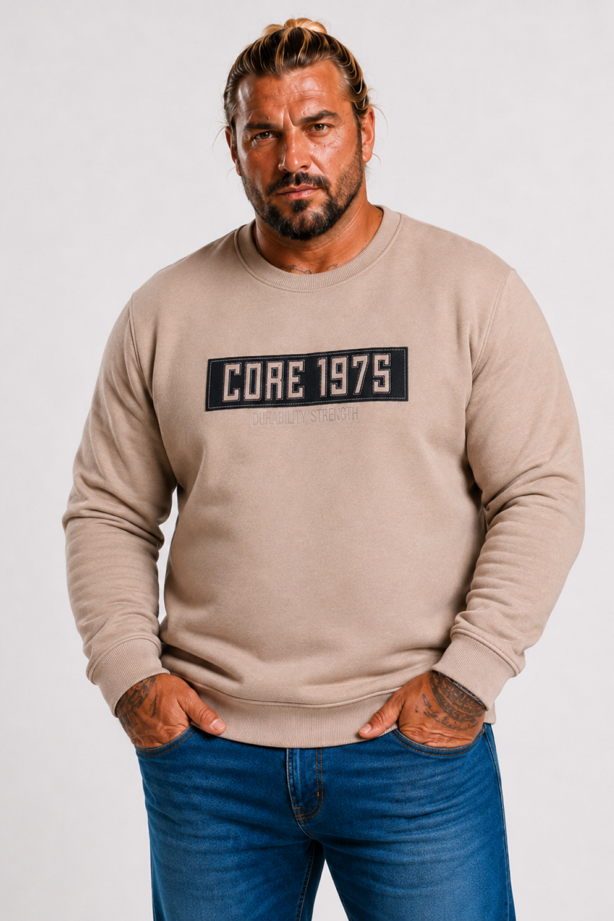 Mocgrande Erkek Büyük Beden Sıfır Yaka 3ip Sweat Core 1975 24209 CAMEL