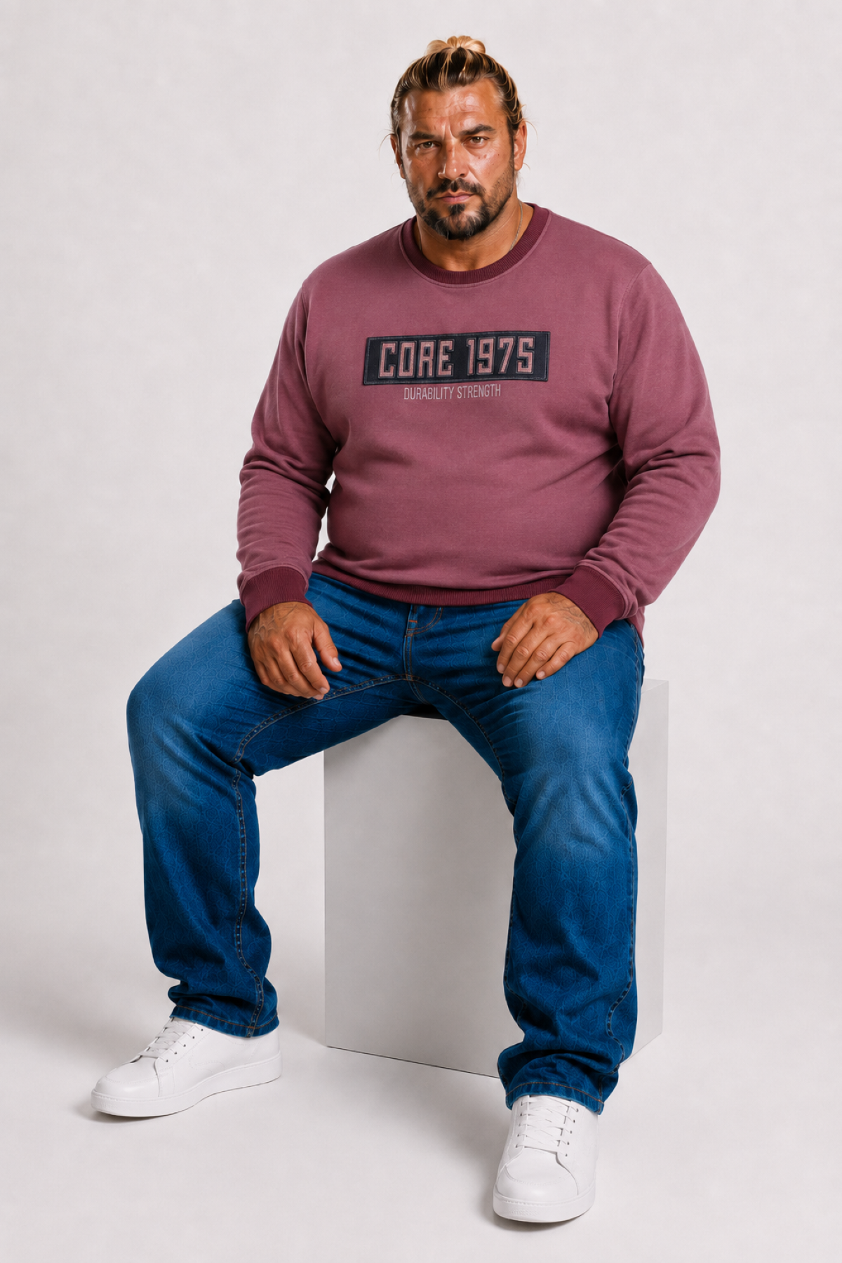 Mocgrande Erkek Büyük Beden Sıfır Yaka 3ip Sweat Core 1975 24209 Eflatun