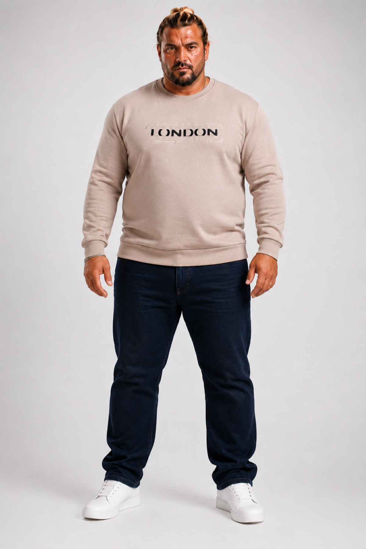 Mocgrande Erkek Büyük Beden Sıfır Yaka 3ip Sweat London 24208 CAMEL