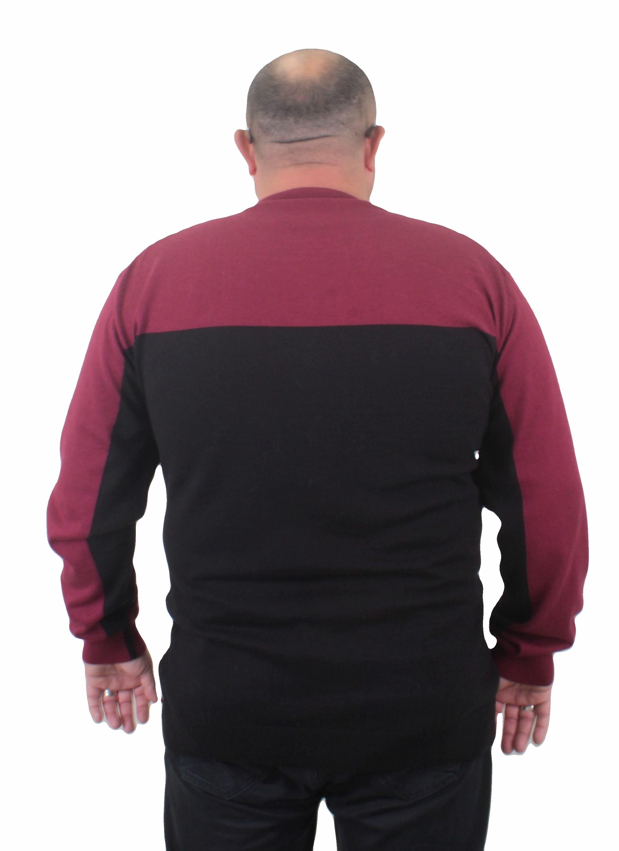 Mocgrande Erkek Büyük Beden Sıfır Yaka Çift Renk Triko Kazak 23751 BORDO