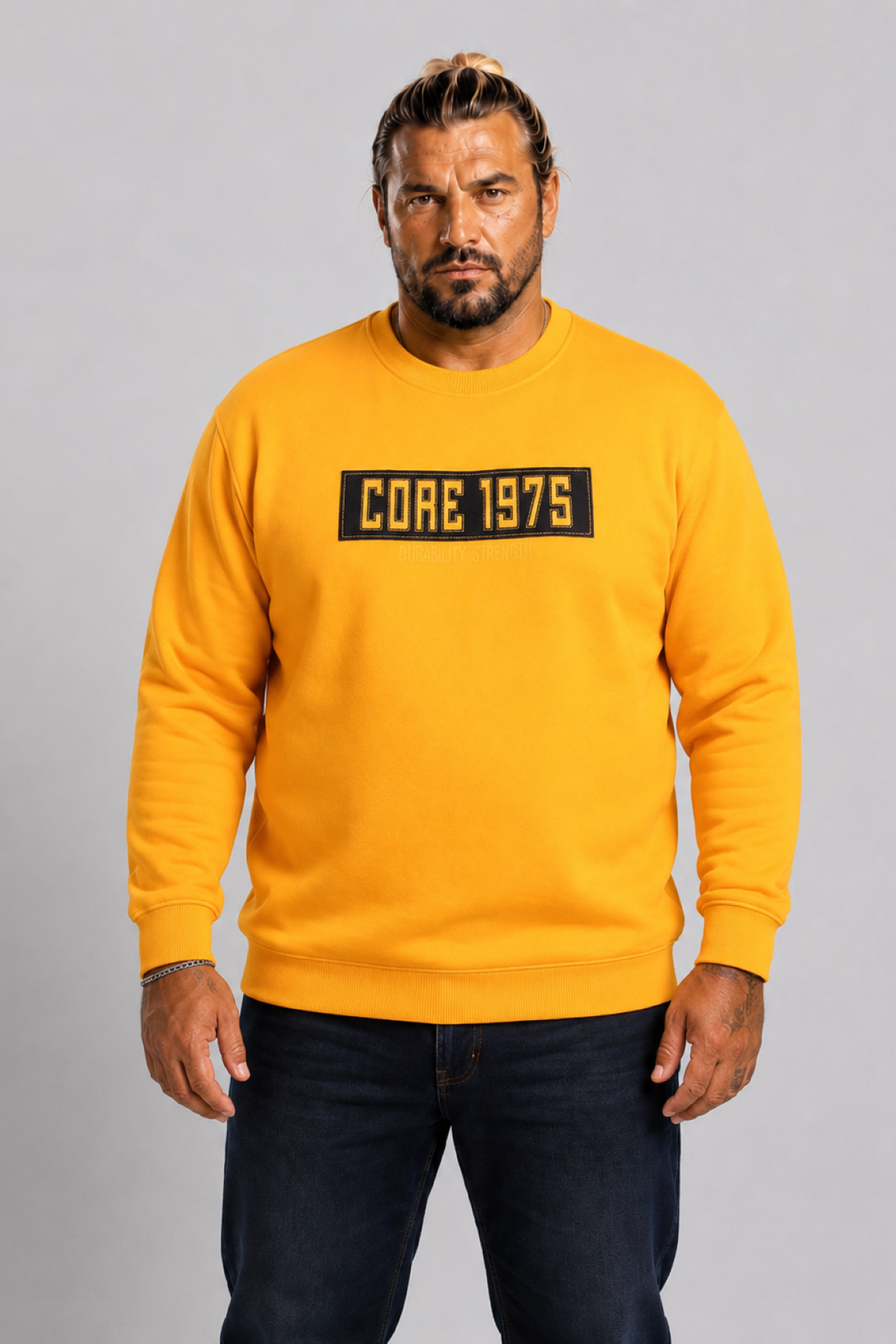 Mocgrande Erkek Büyük Beden Sıfır Yaka 3ip Sweat Core 1975 24209 HARDAL