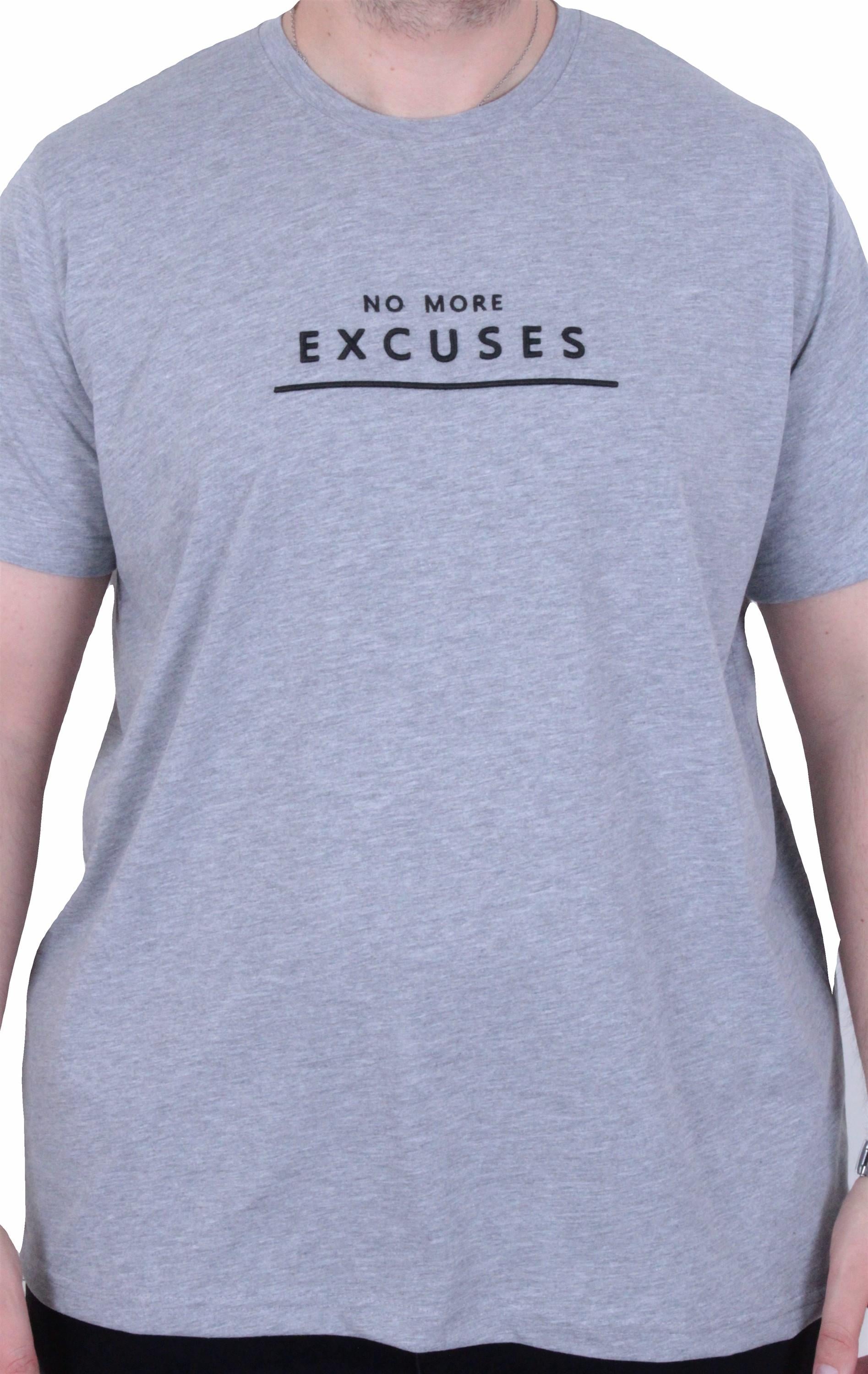 Mocgrande Erkek Büyük Beden Sıfır Yaka Tişört Excuses 26130 GRI MELANJ