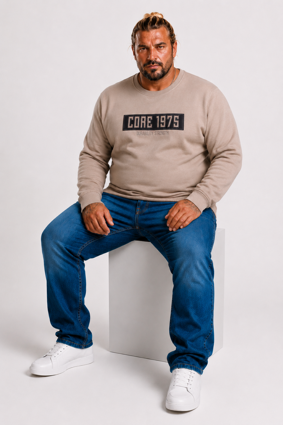 Mocgrande Erkek Büyük Beden Sıfır Yaka 3ip Sweat Core 1975 24209 CAMEL