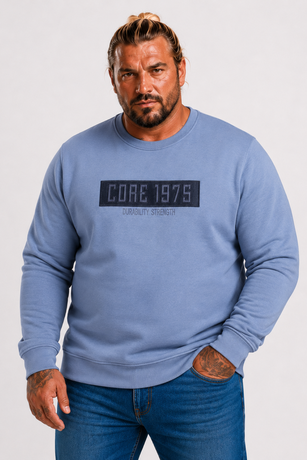 Mocgrande Erkek Büyük Beden Sıfır Yaka 3ip Sweat Core 1975 24209 MAVI
