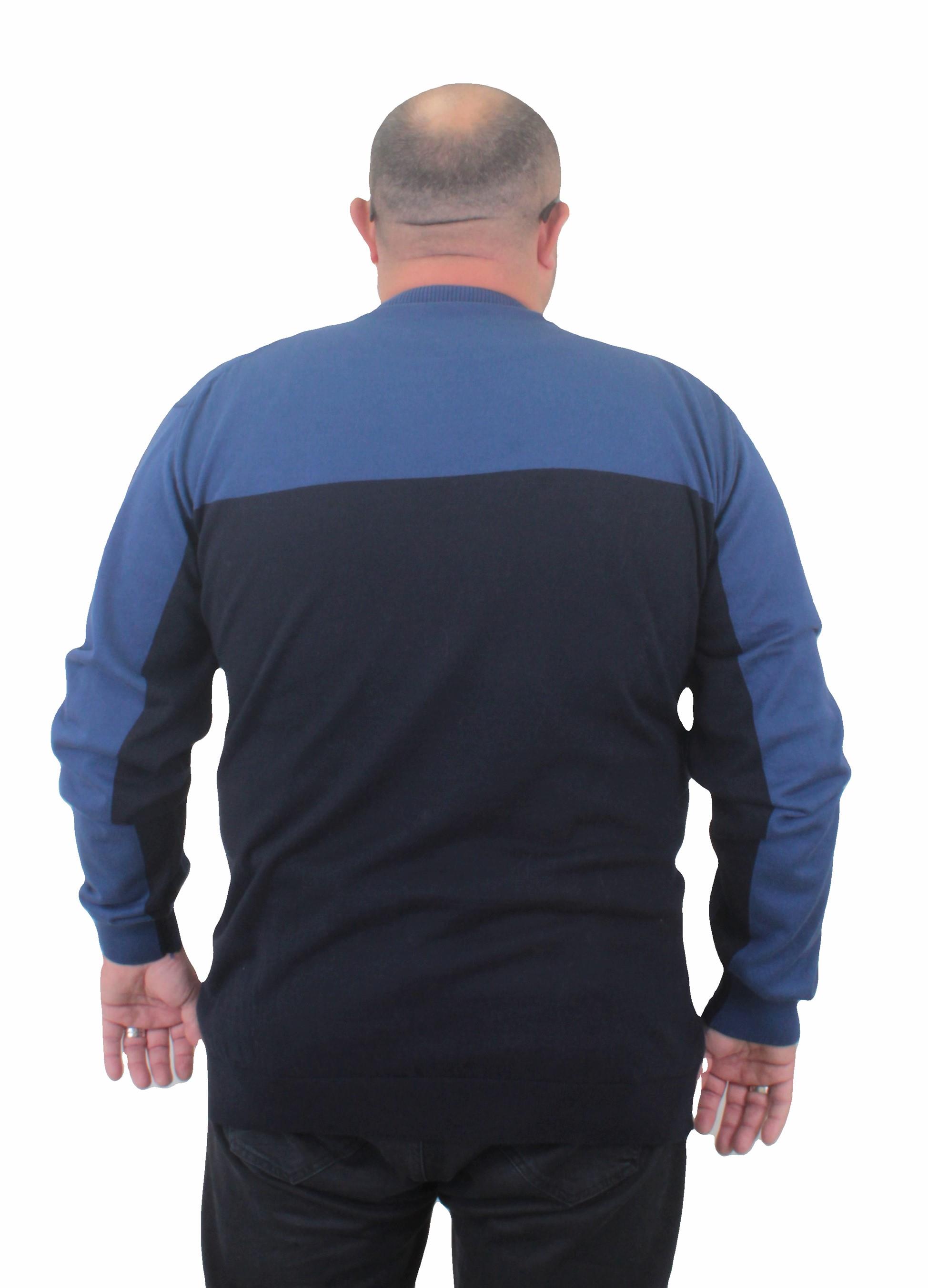 Mocgrande Erkek Büyük Beden Sıfır Yaka Çift Renk Triko Kazak 23751 INDIGO