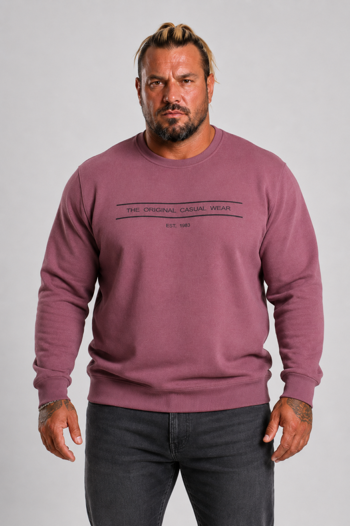 Mocgrande Erkek Büyük Beden Sıfır Yaka 3ip Sweat Original 24203 Eflatun
