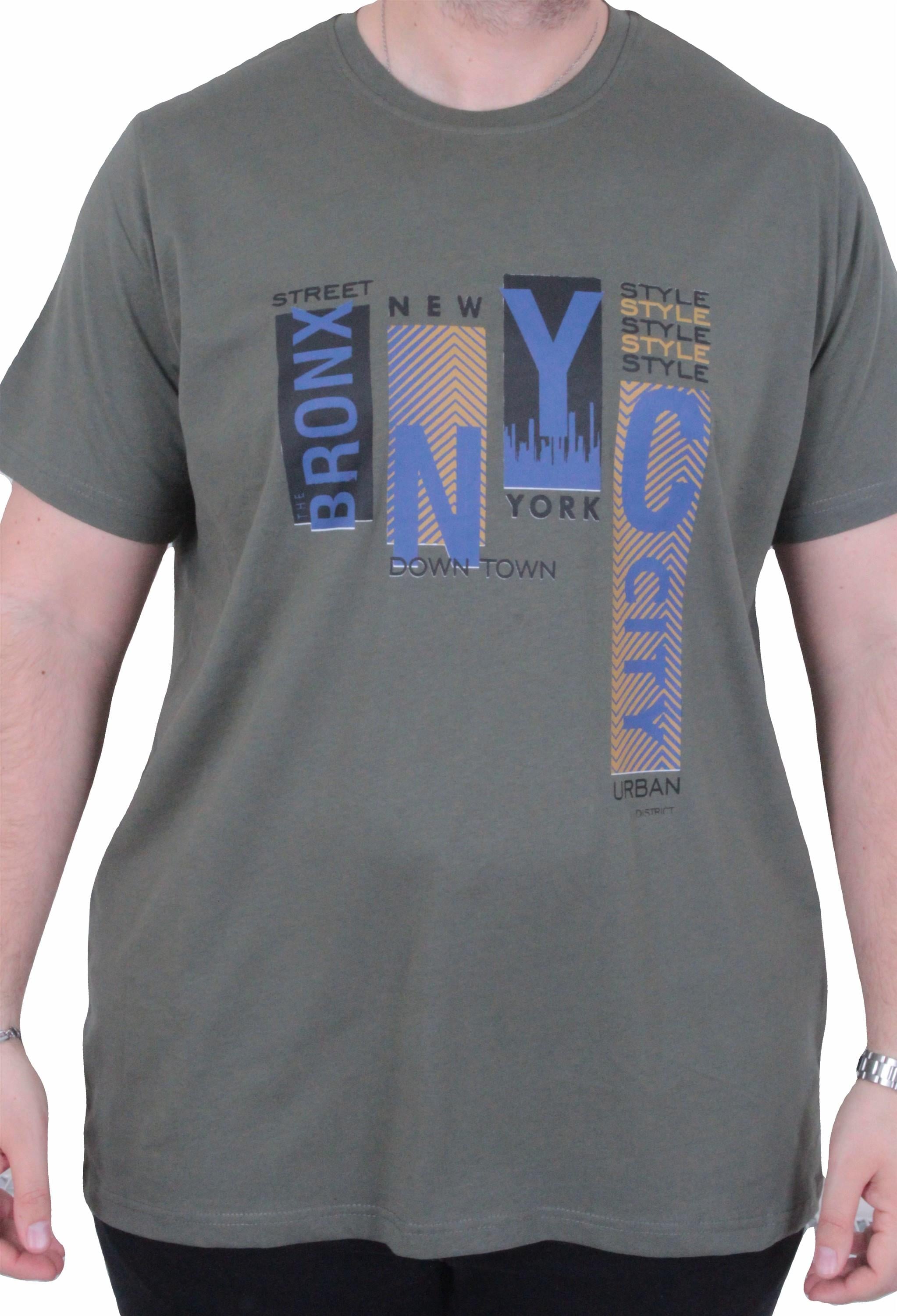 Mocgrande Erkek Büyük Beden Sıfır Yaka Tişört The Bronx Street 26137 HAKI