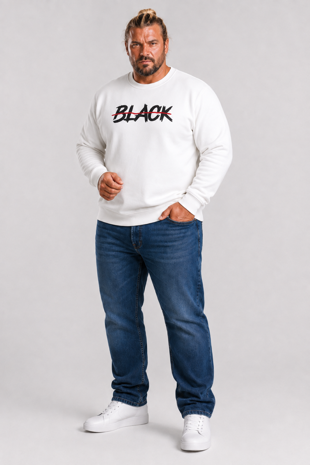 Mocgrande Erkek Büyük Beden Sıfır Yaka 3ip Sweat Black 24202 EKRU