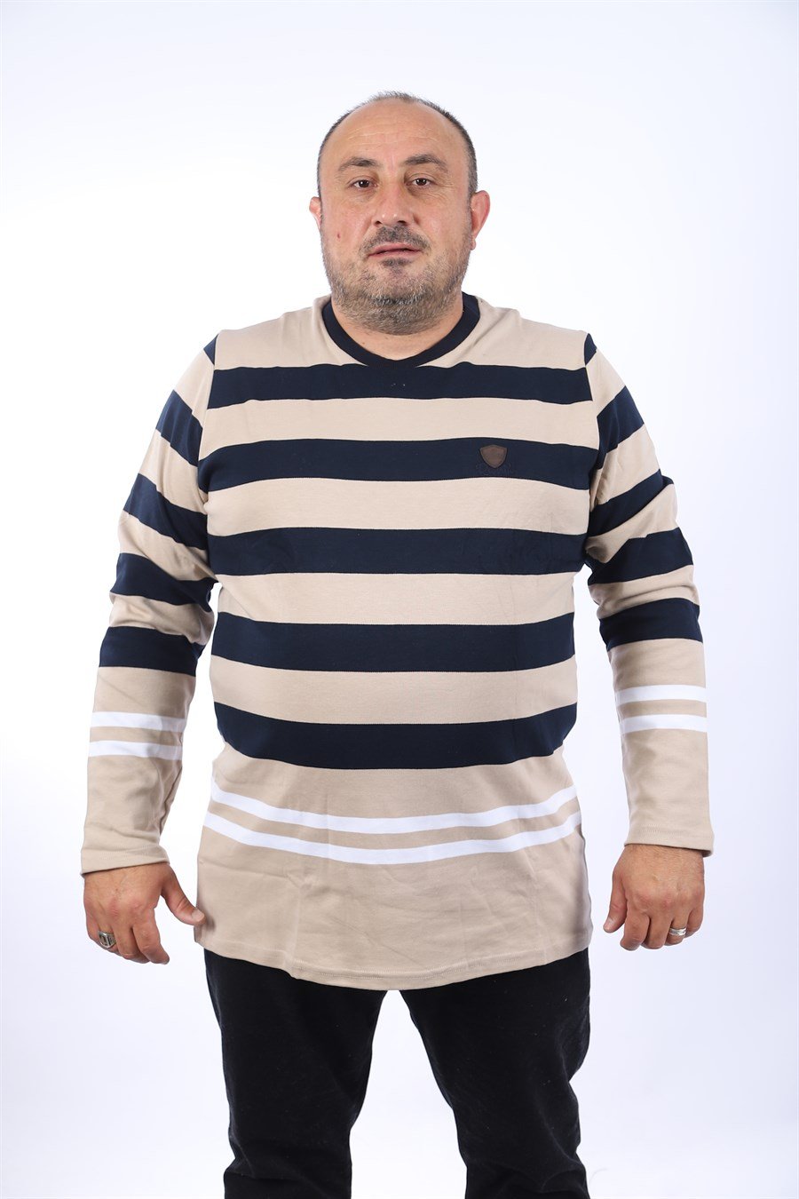 MocGrande Erkek Büyük Beden Tişört Çizgili 22145