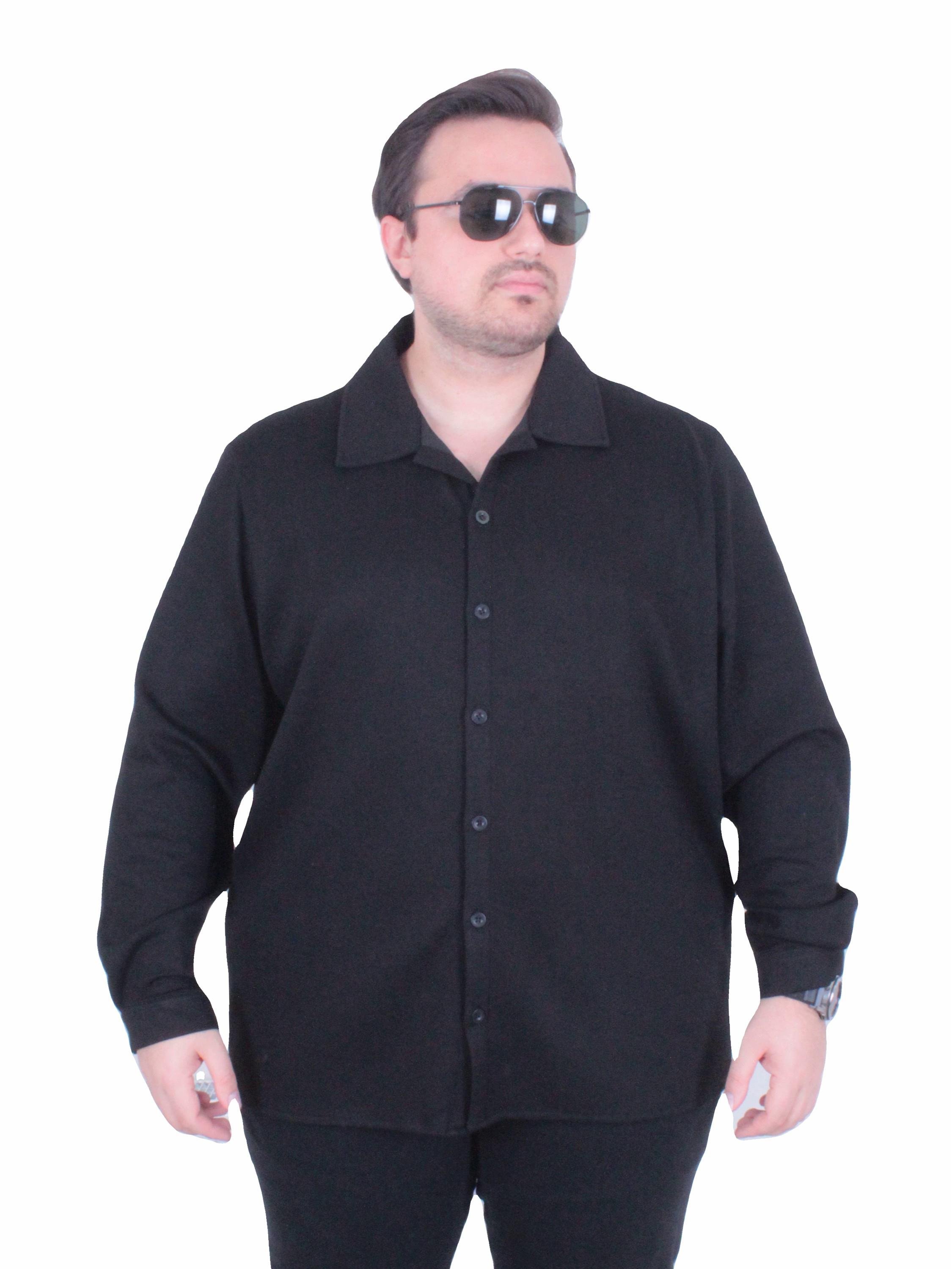 Mocgrande Erkek Büyük Beden Uzun Kollu Gömlek 25727 SIYAH