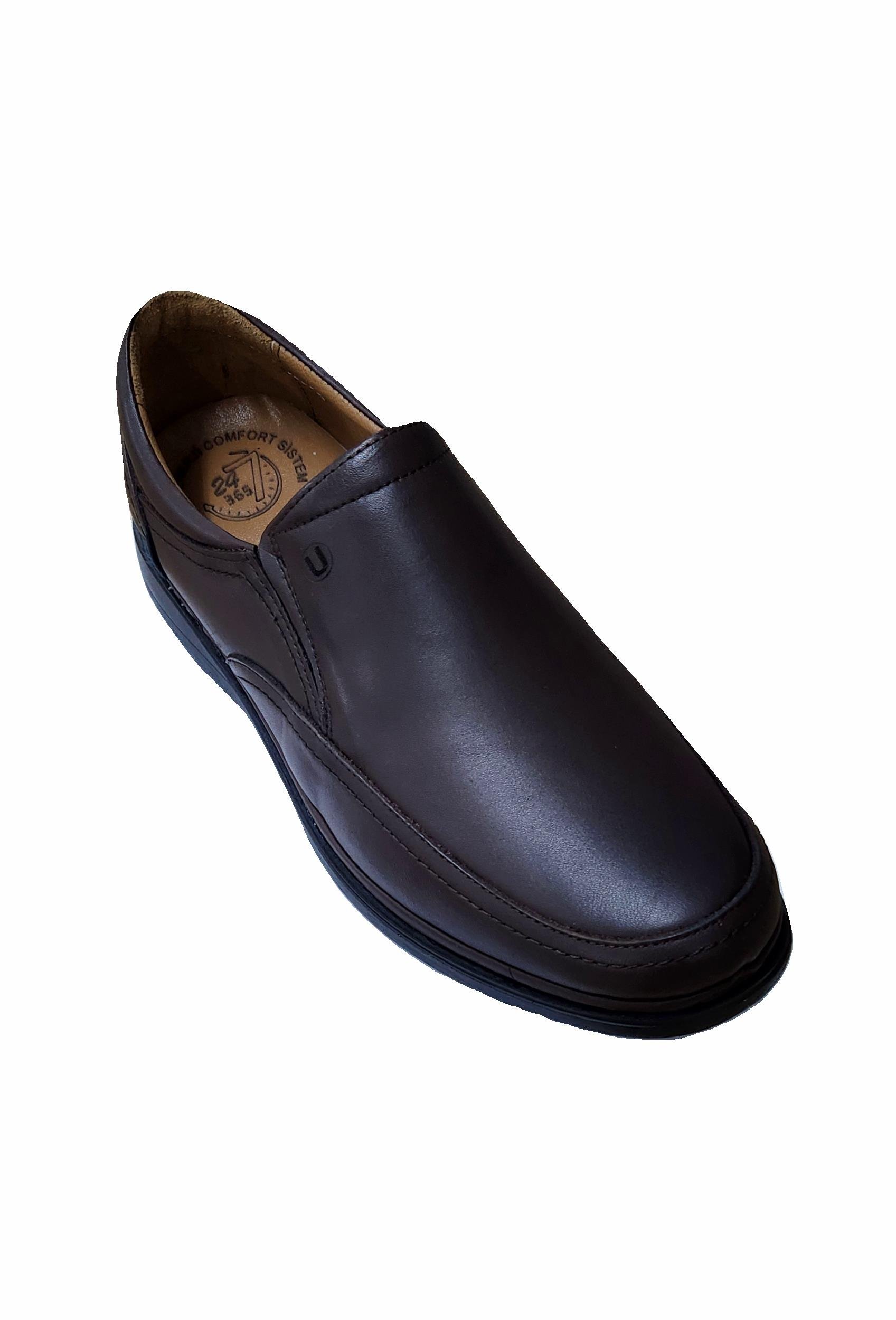 Mocgrande Erkek Hakiki Deri U Baskılı Bağcıksız Ayakkabı UMR216 KAHVERENGİ