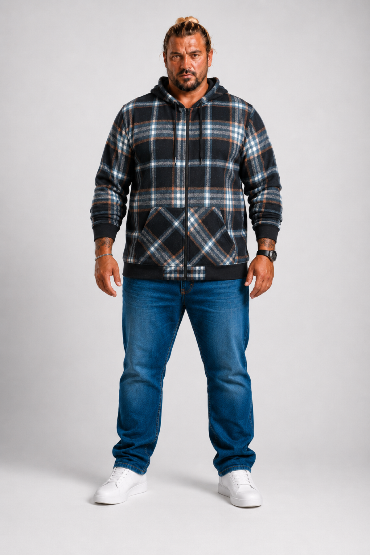 MocGrande Kangaroo Pocket Oduncu Sweat-Gömlek Stripe 22209 PETROL