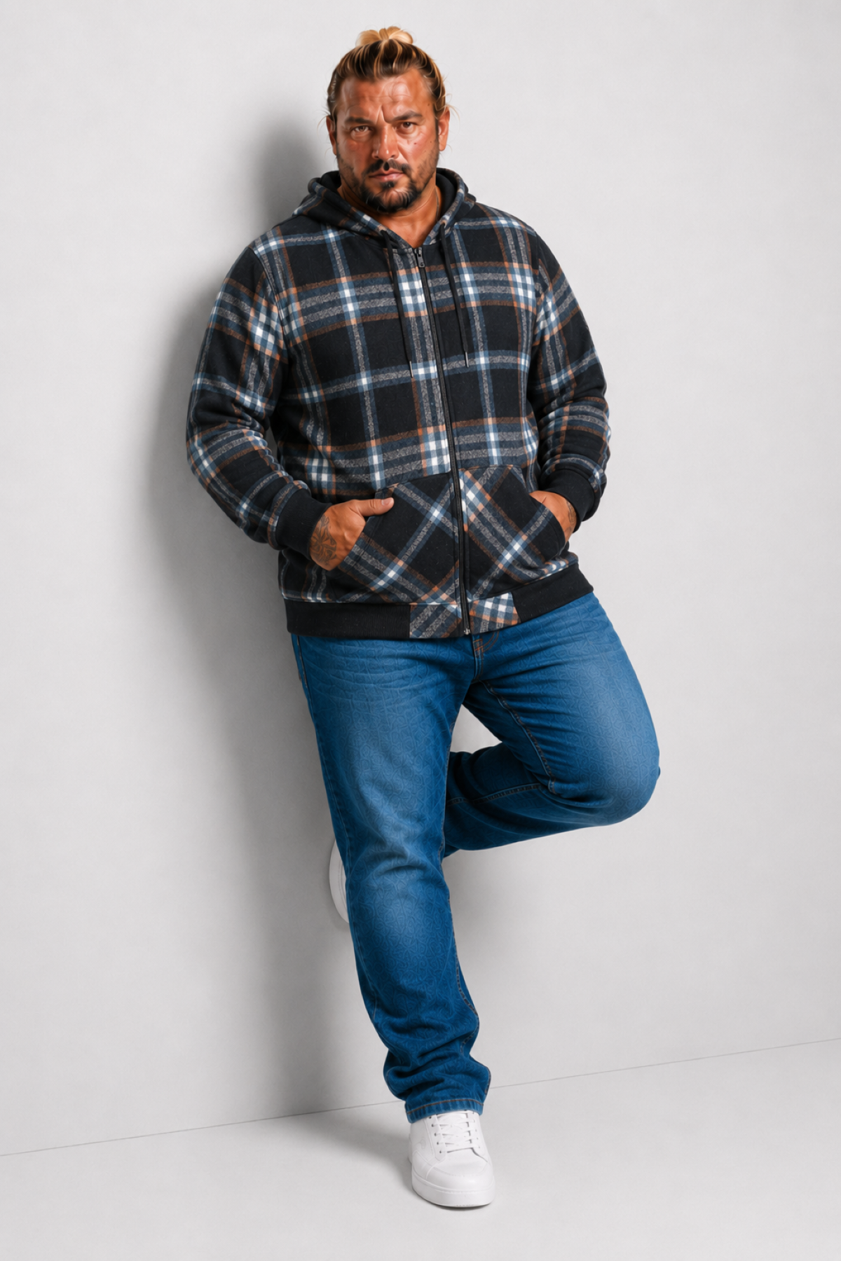 MocGrande Kangaroo Pocket Oduncu Sweat-Gömlek Stripe 22209 PETROL