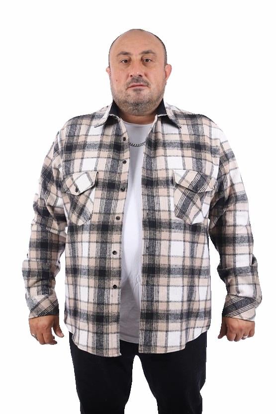MocGrande Oduncu Gömlek Çift Cep Big Plaid 22216 BEJ