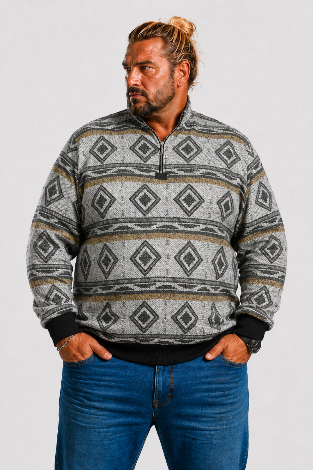 MocGrande Sweatshirt Oduncu Polo Yaka Fermuarlı 22220 HAKI