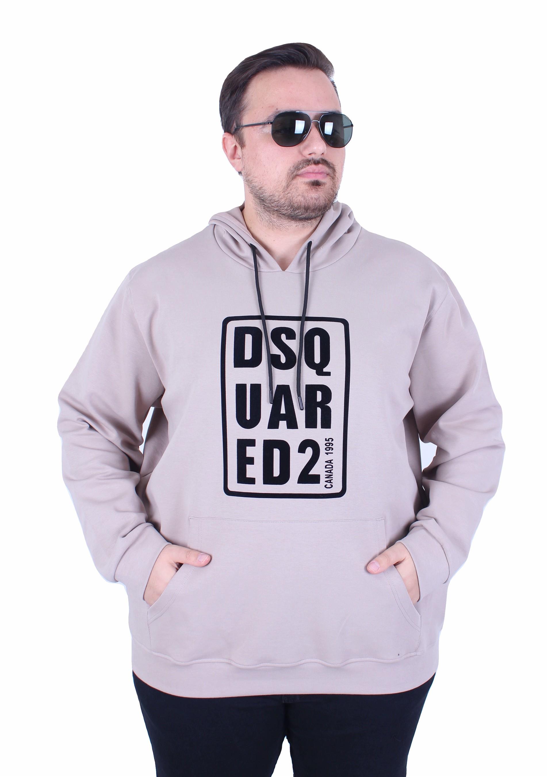 Erkek Büyük Beden Kapüşonlu Sweat Double Face DSQ 25712 BEJ