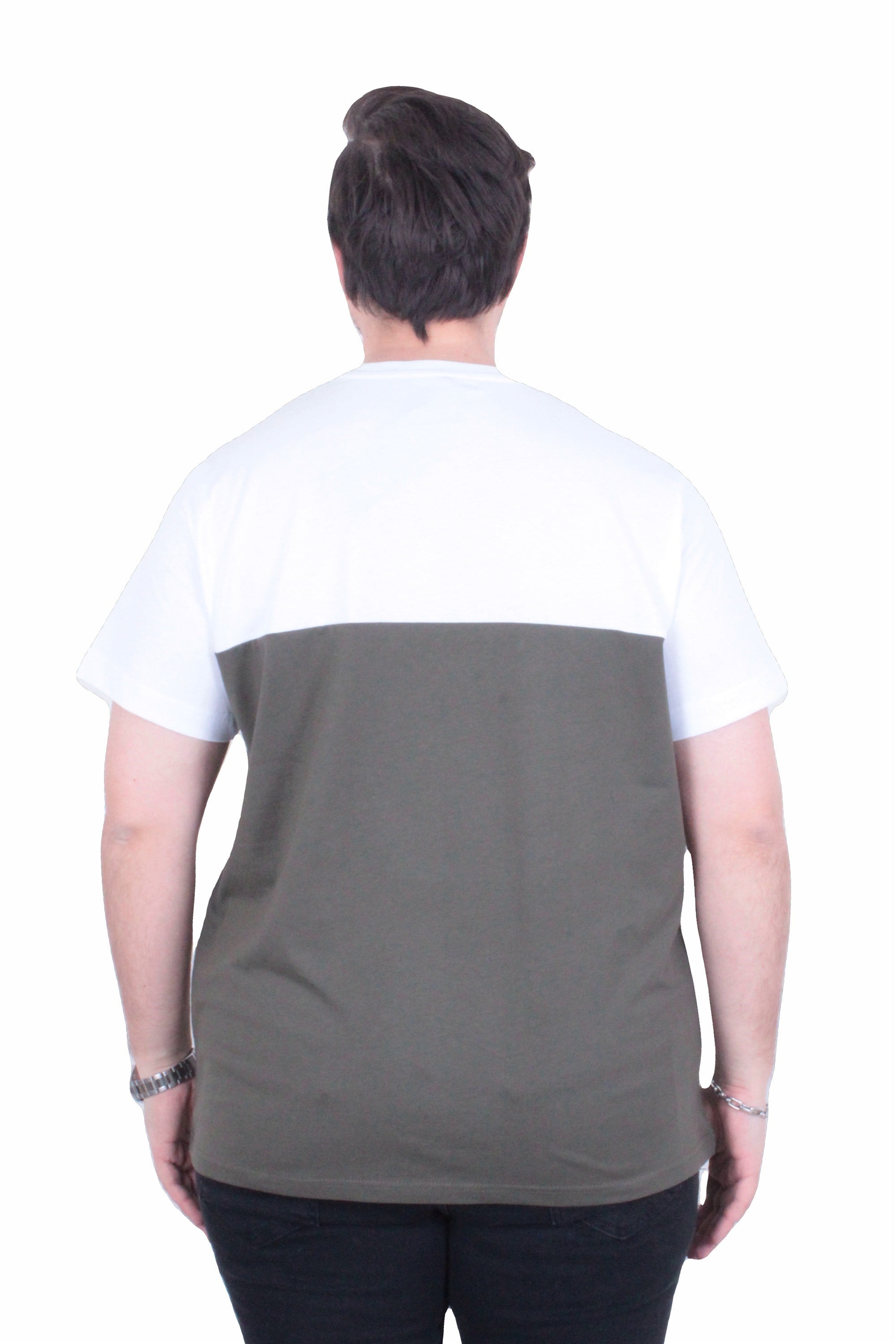 Starbattal Erkek Büyük Beden Sıfır Yaka Tişört Cepli Parçalı 26144 Askeri Yeşil