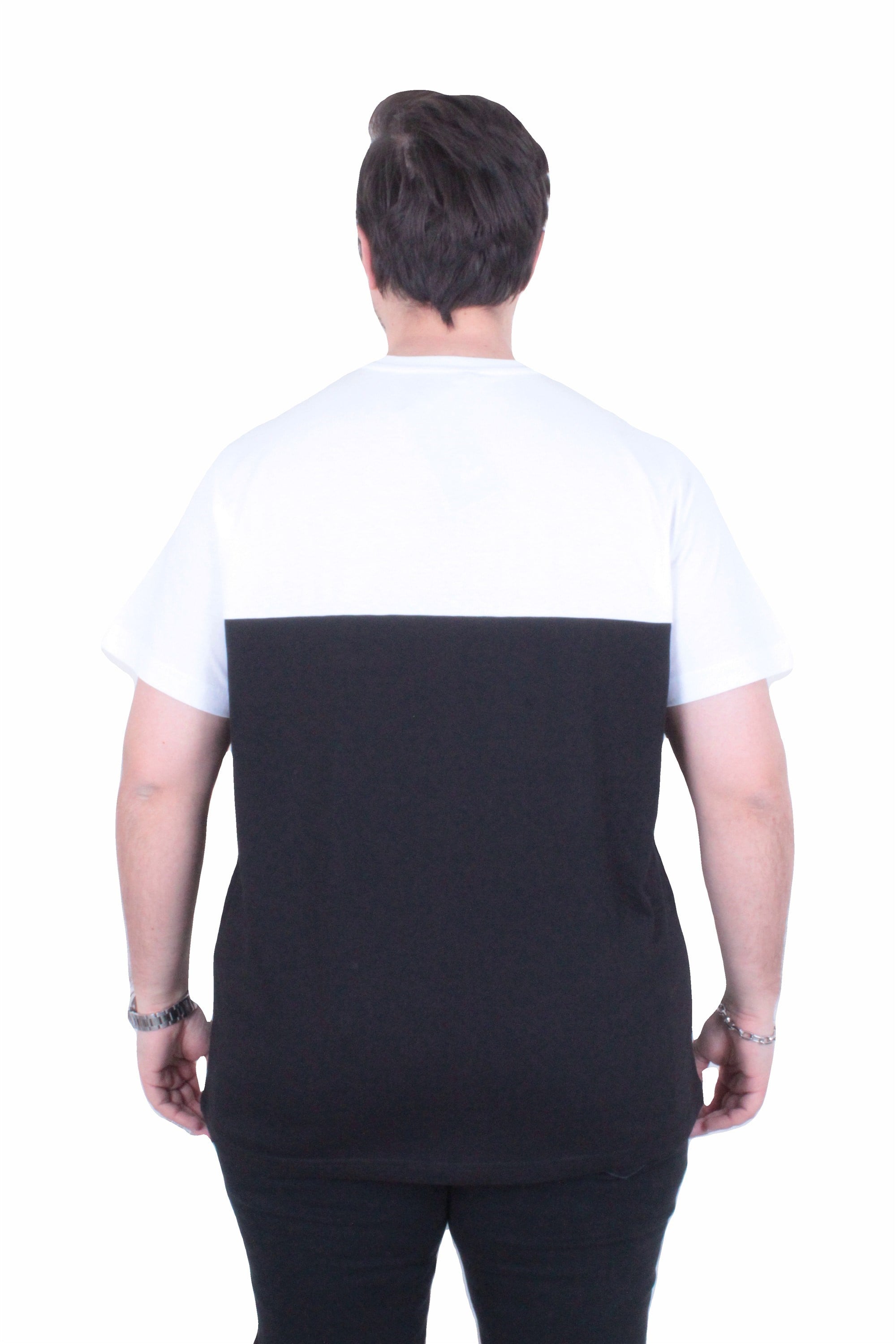 Starbattal Erkek Büyük Beden Sıfır Yaka Tişört Cepli Parçalı 26144 SIYAH