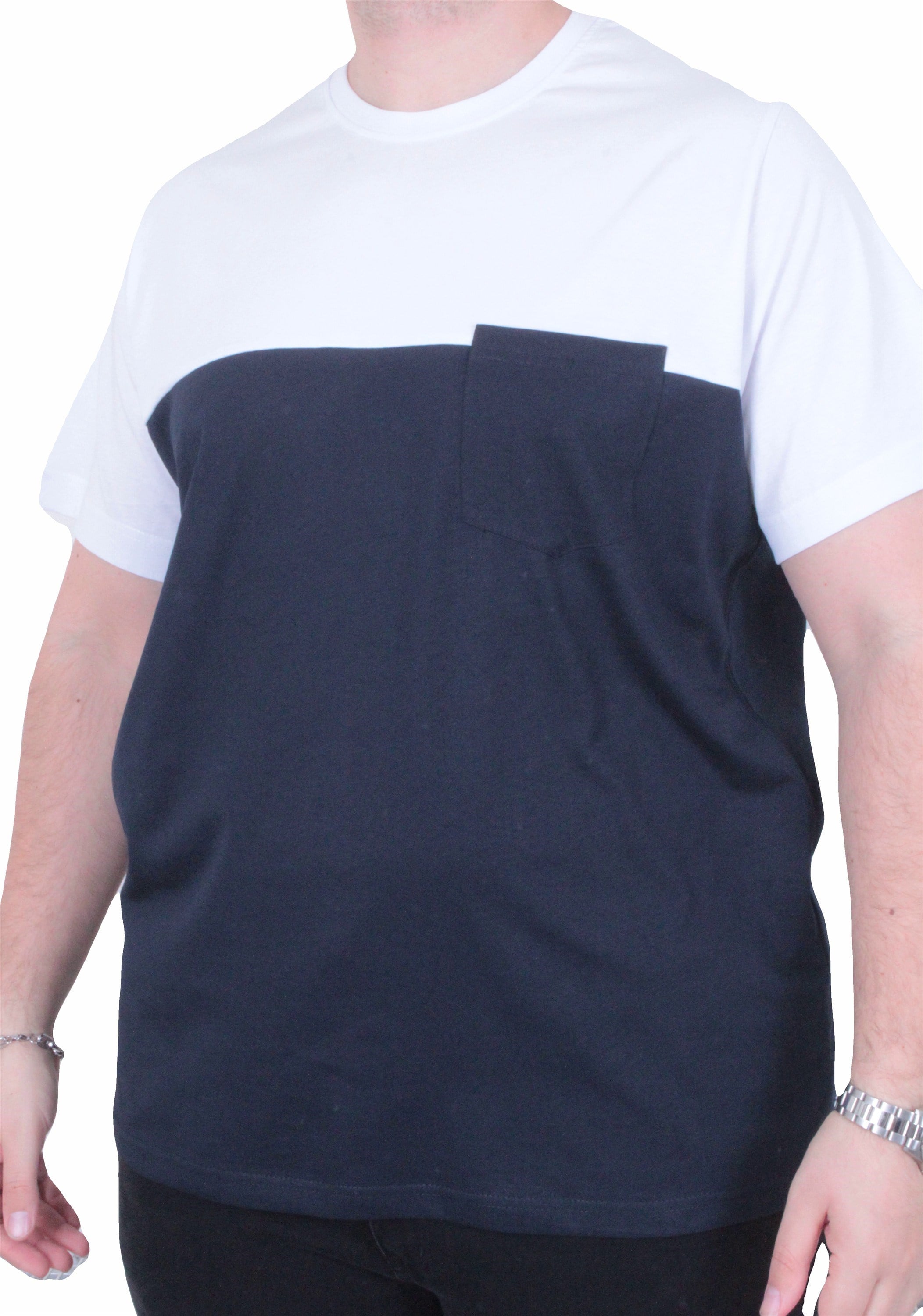 Starbattal Erkek Büyük Beden Sıfır Yaka Tişört Cepli Parçalı 26144 LACIVERT