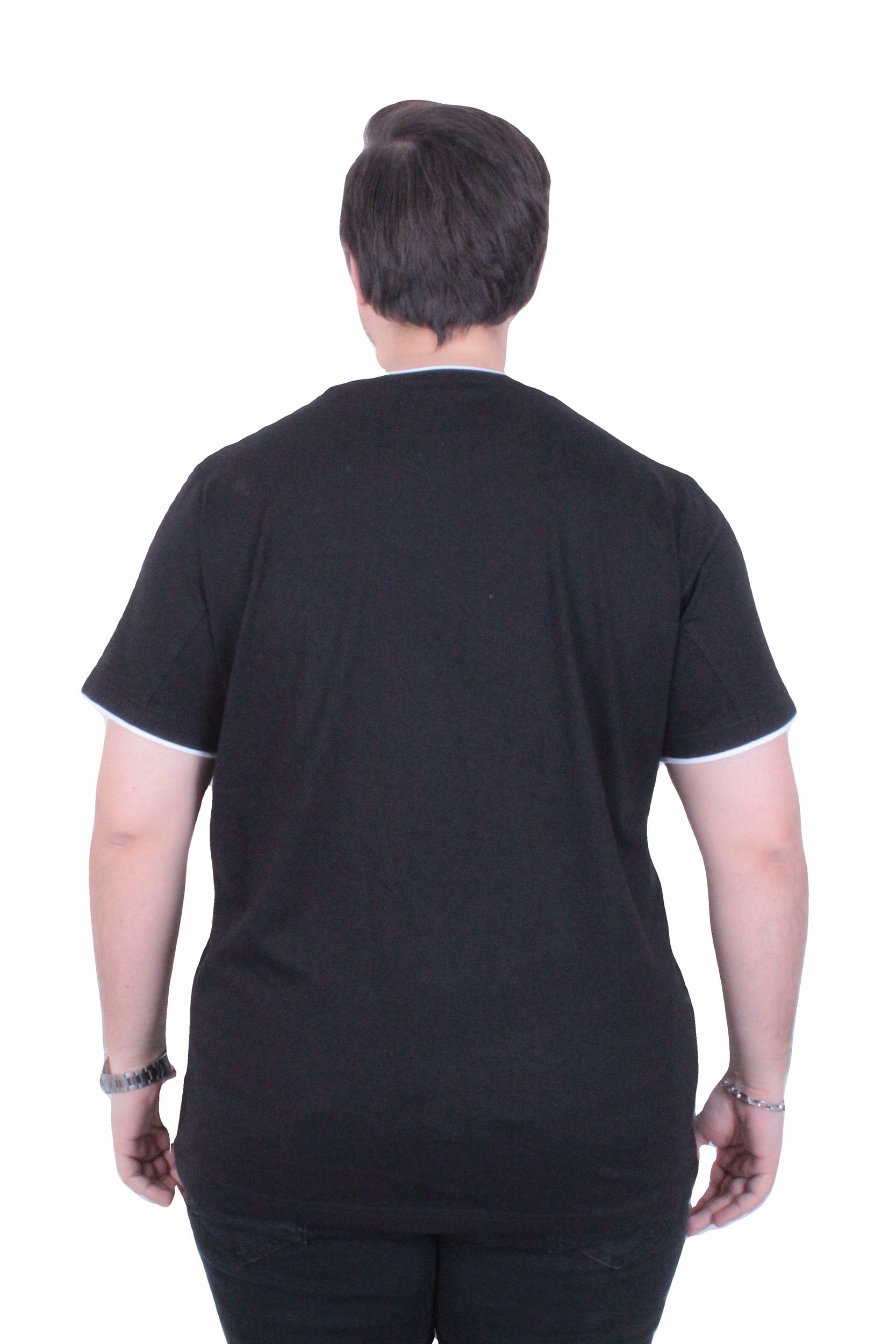 Starbattal Erkek Büyük Beden Sıfır Yaka Tişört Cepli 26143 SIYAH