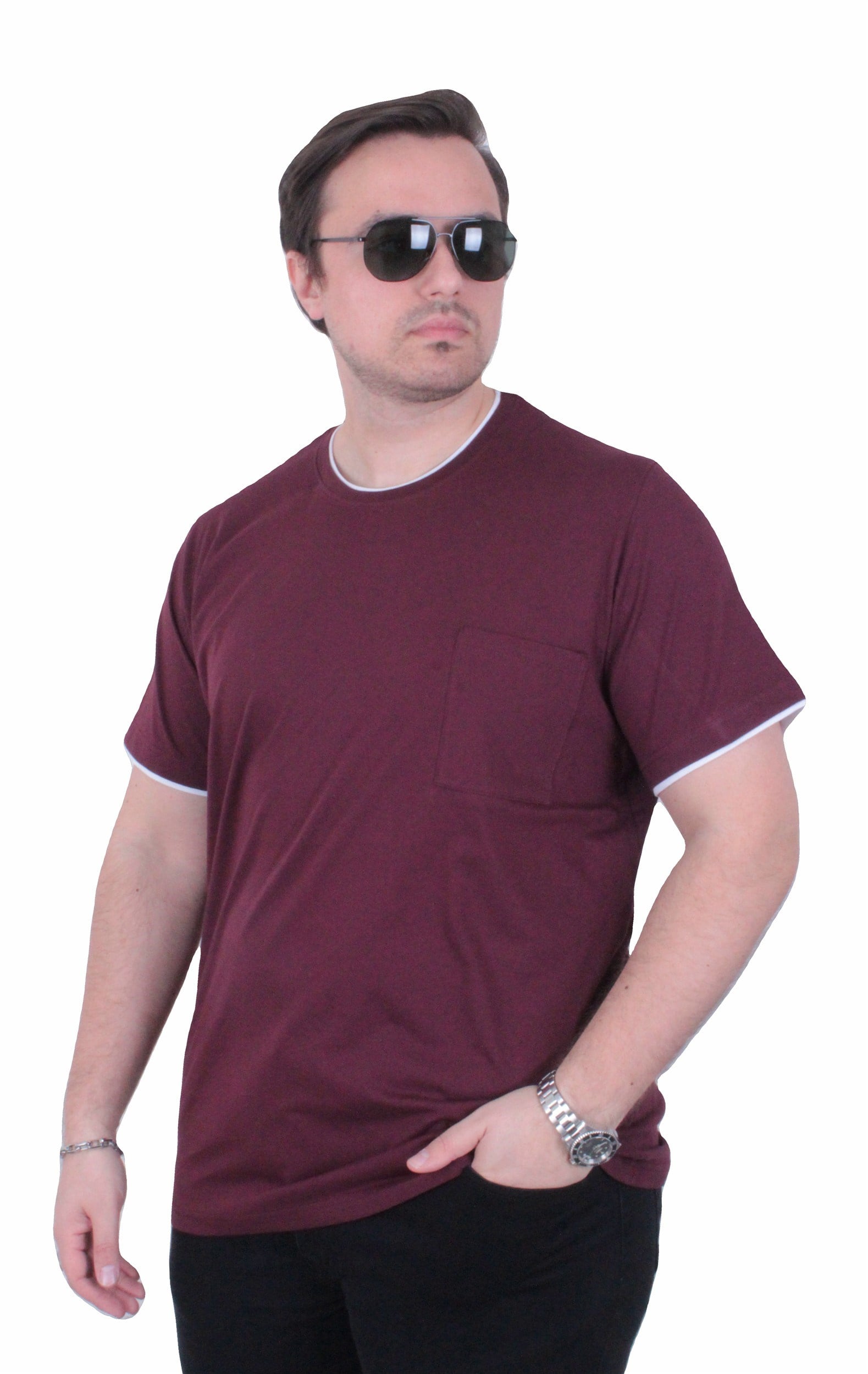 Starbattal Erkek Büyük Beden Sıfır Yaka Tişört Cepli 26143 MURDUM