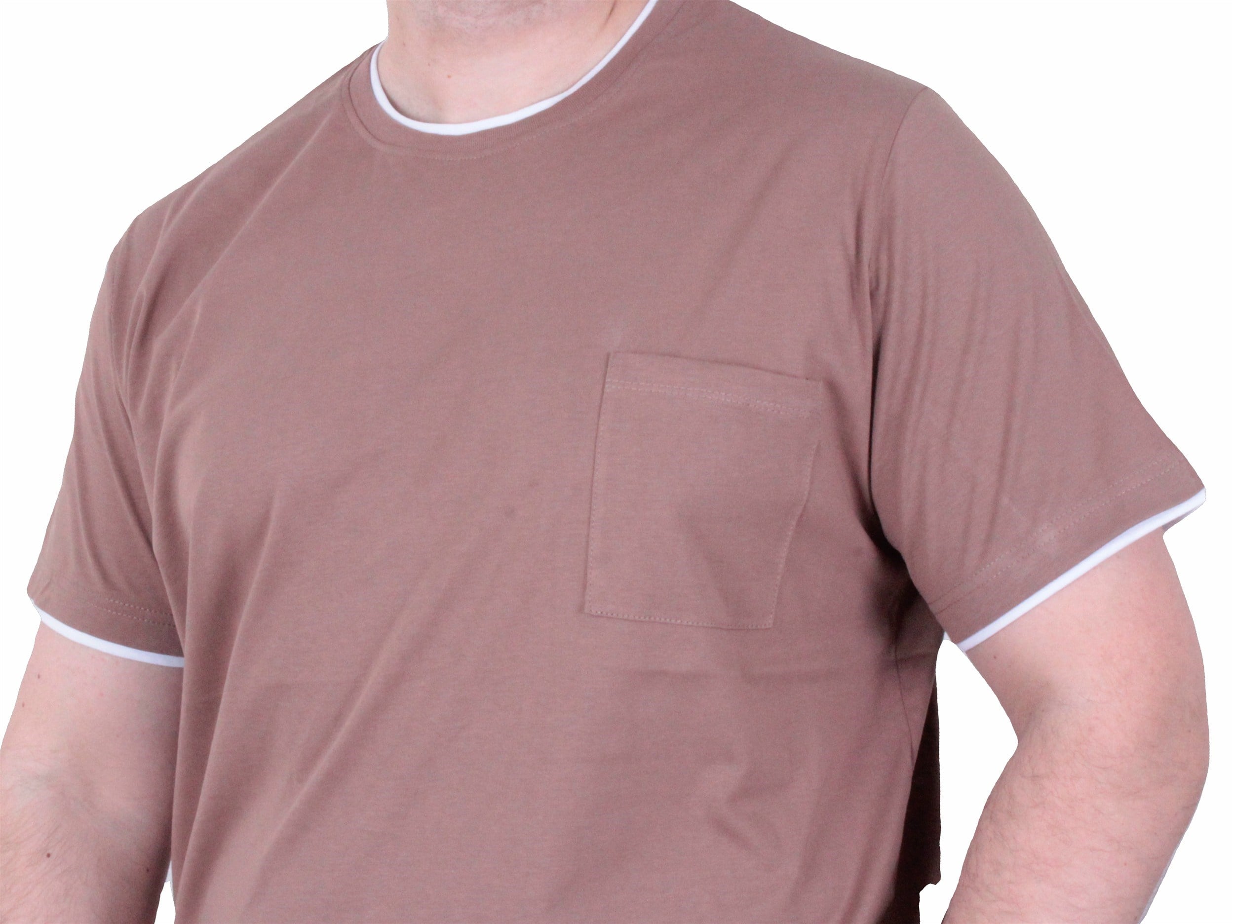 Starbattal Erkek Büyük Beden Sıfır Yaka Tişört Cepli 26143 KAHVERENGİ