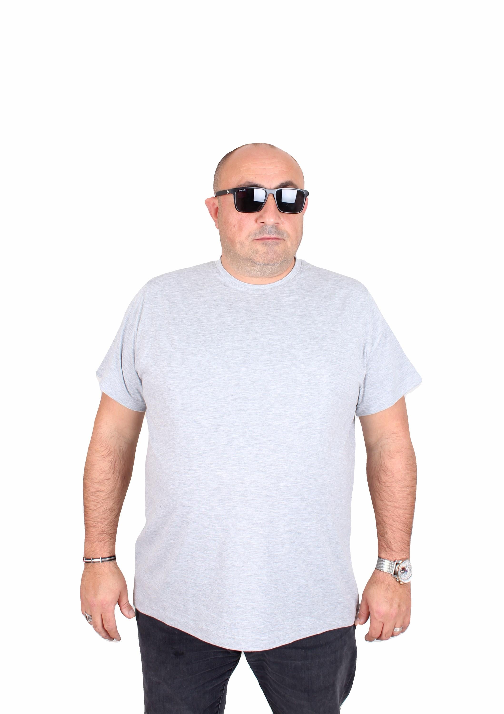 Starbattal Erkek Büyük Beden Likralı Basic Sıfır Yaka Tişört 11160 GRI MELANJ