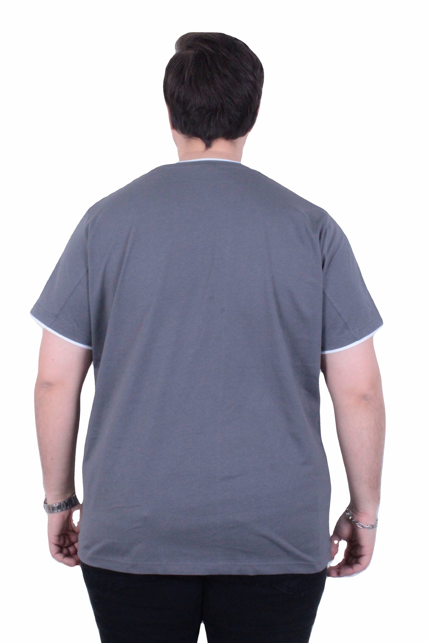 Starbattal Erkek Büyük Beden Sıfır Yaka Tişört Cepli 26143 FUME