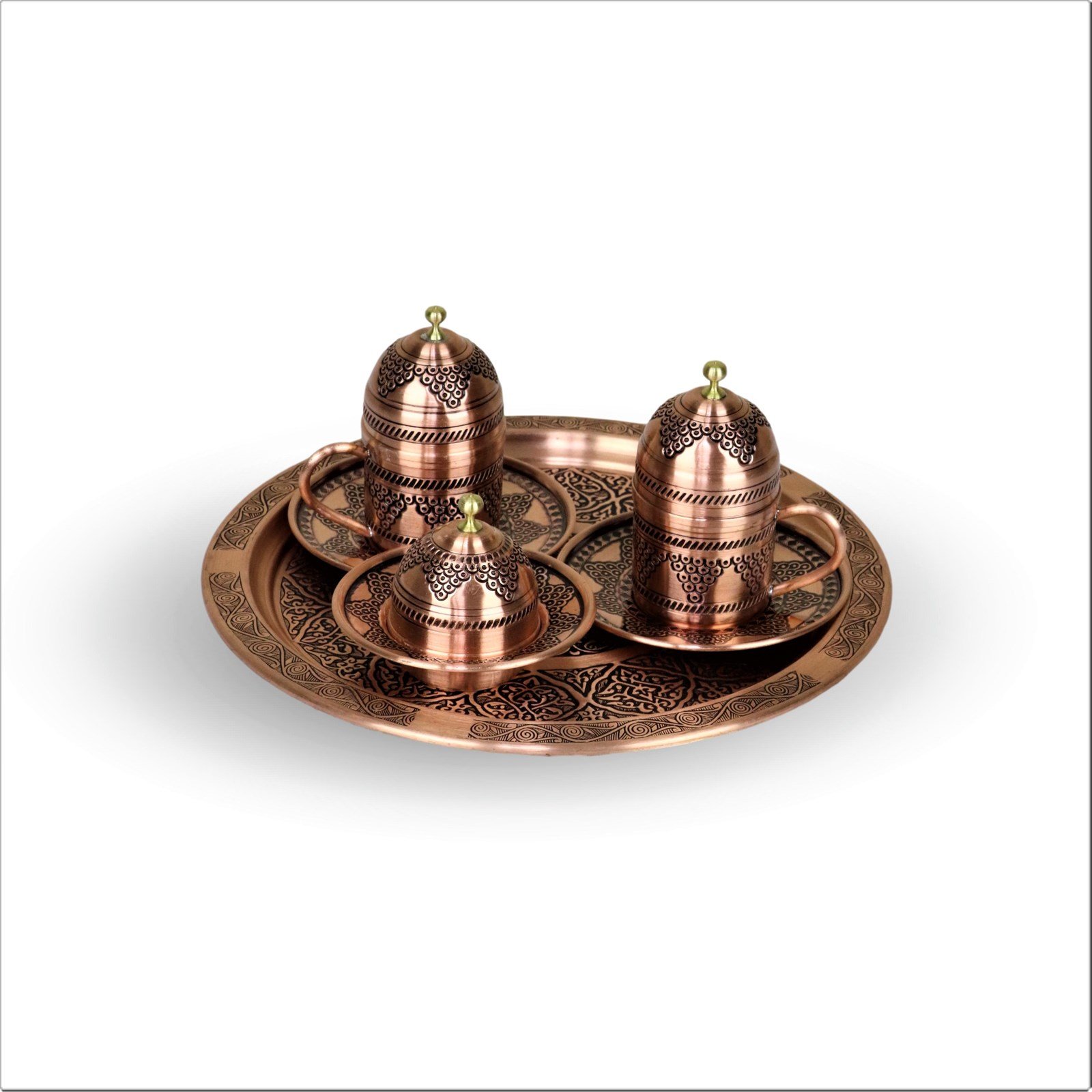 Bakır Kahve TakımlarıSonay Bakırcılık2 Fincanlı Üzüm İşleme Bakır Kahve Takımı 