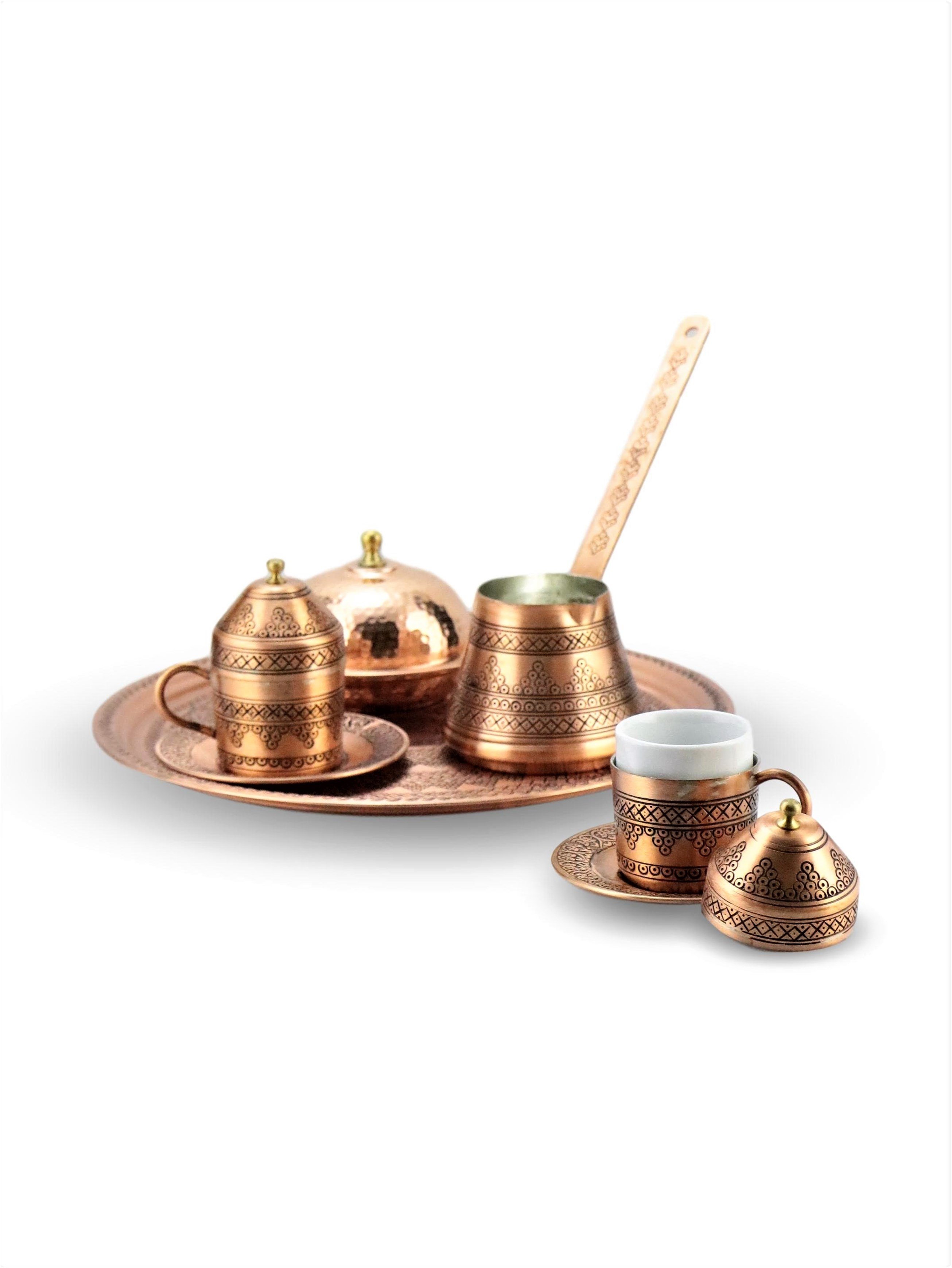 Bakır Çay ve Kahve TakımlarıSonay Bakırcılık2 Kişilik Eskitme Üzüm İşleme Bakır Kahve Takımı 
