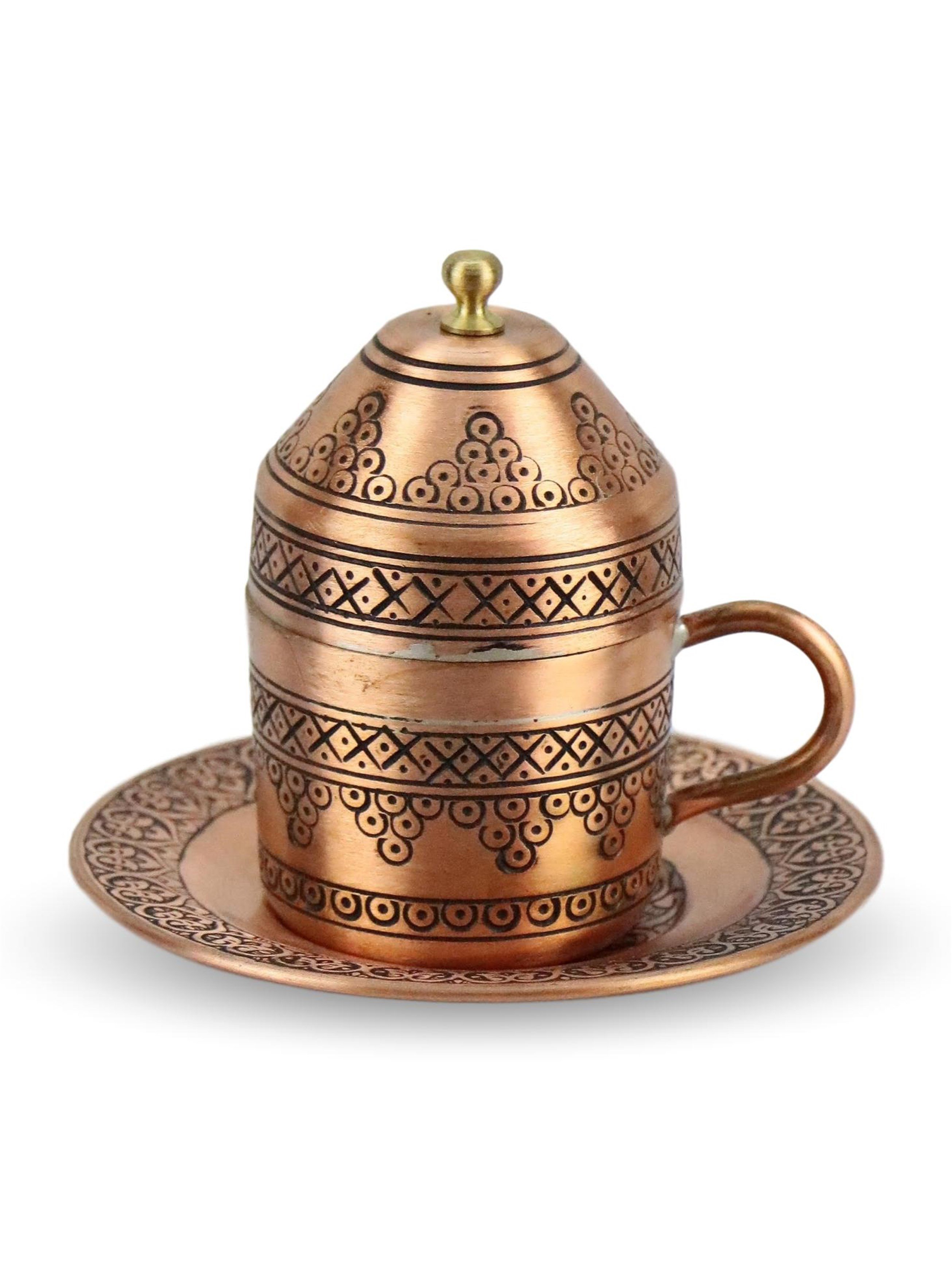 Bakır Çay ve Kahve TakımlarıSonay Bakırcılık2 Kişilik Eskitme Üzüm İşleme Bakır Kahve Takımı 