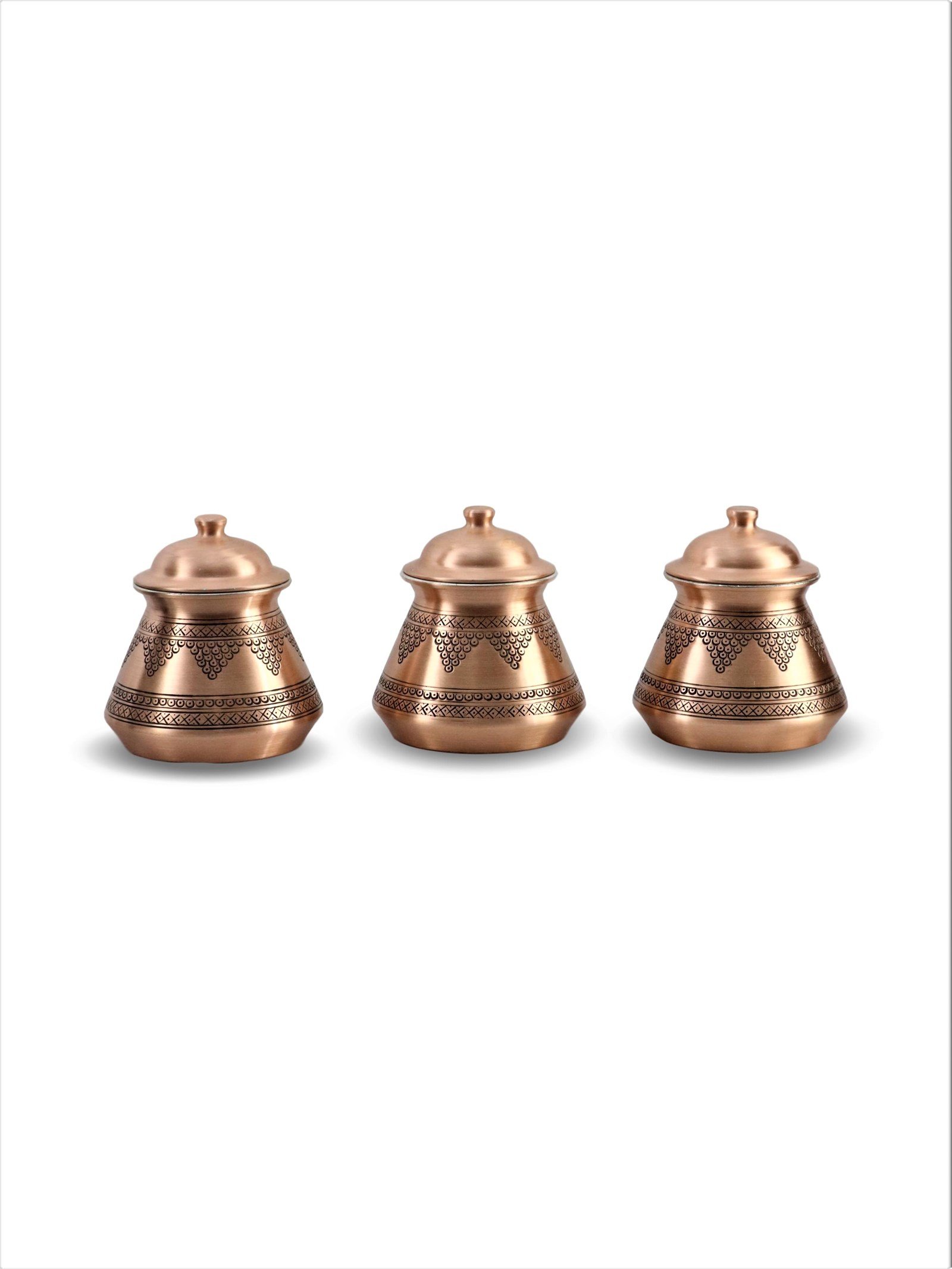 Copper Spice ContainerSonay Bakırcılık3 lü Tek Boy Zımbalı Eskitme Bakır Baharatlık 1 mm 