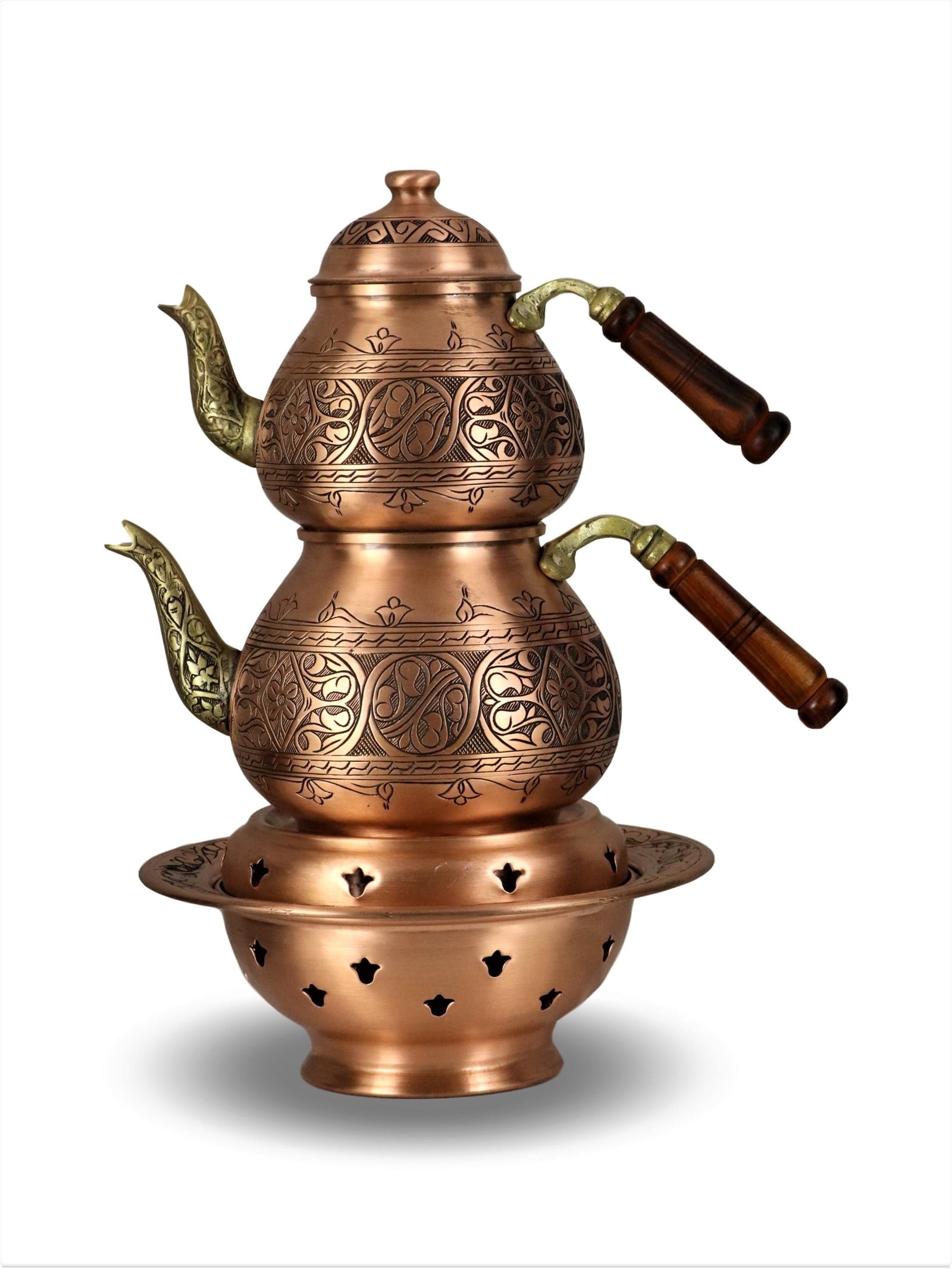 Copper TeapotSonay BakırcılıkAğır 1 mm Kalın Keski Eskitme Bakır Çaydanlık 2,6 Lt ve Isıtıcı