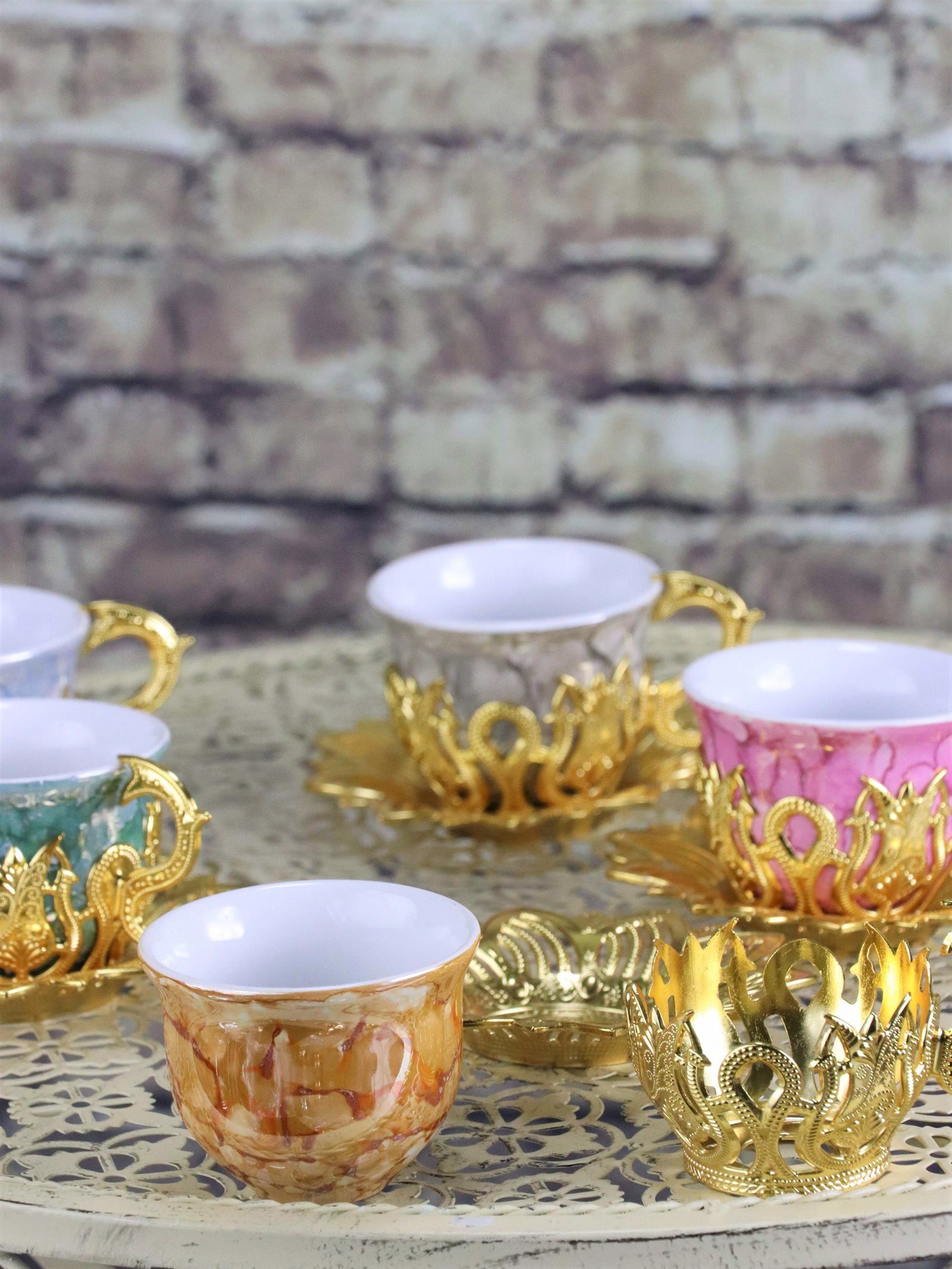 Bakır Çay ve Kahve TakımlarıSonay BakırcılıkBusem 6'lı Altın Rengi Kahve Takımı