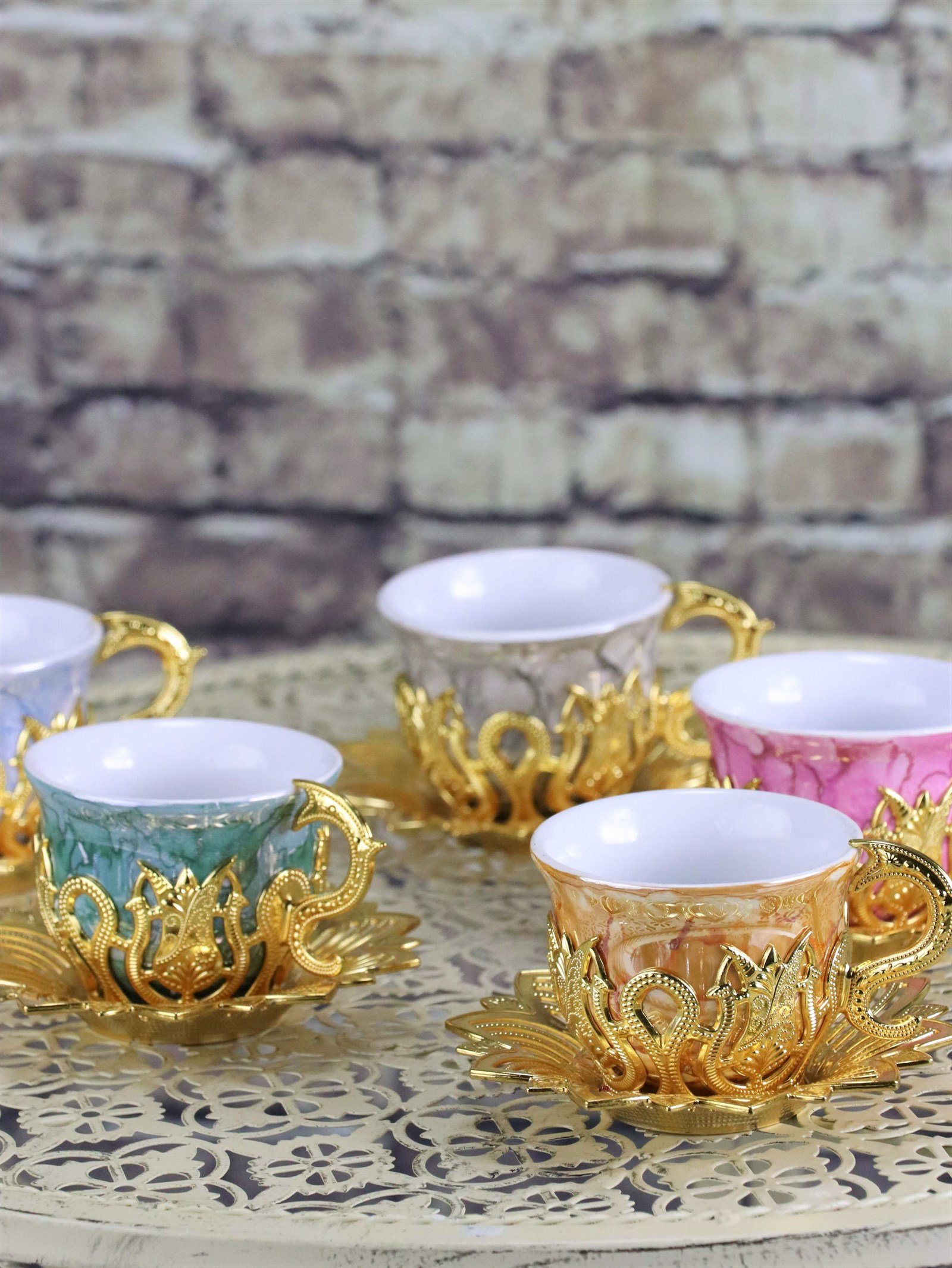 Bakır Çay ve Kahve TakımlarıSonay BakırcılıkBusem 6'lı Altın Rengi Kahve Takımı