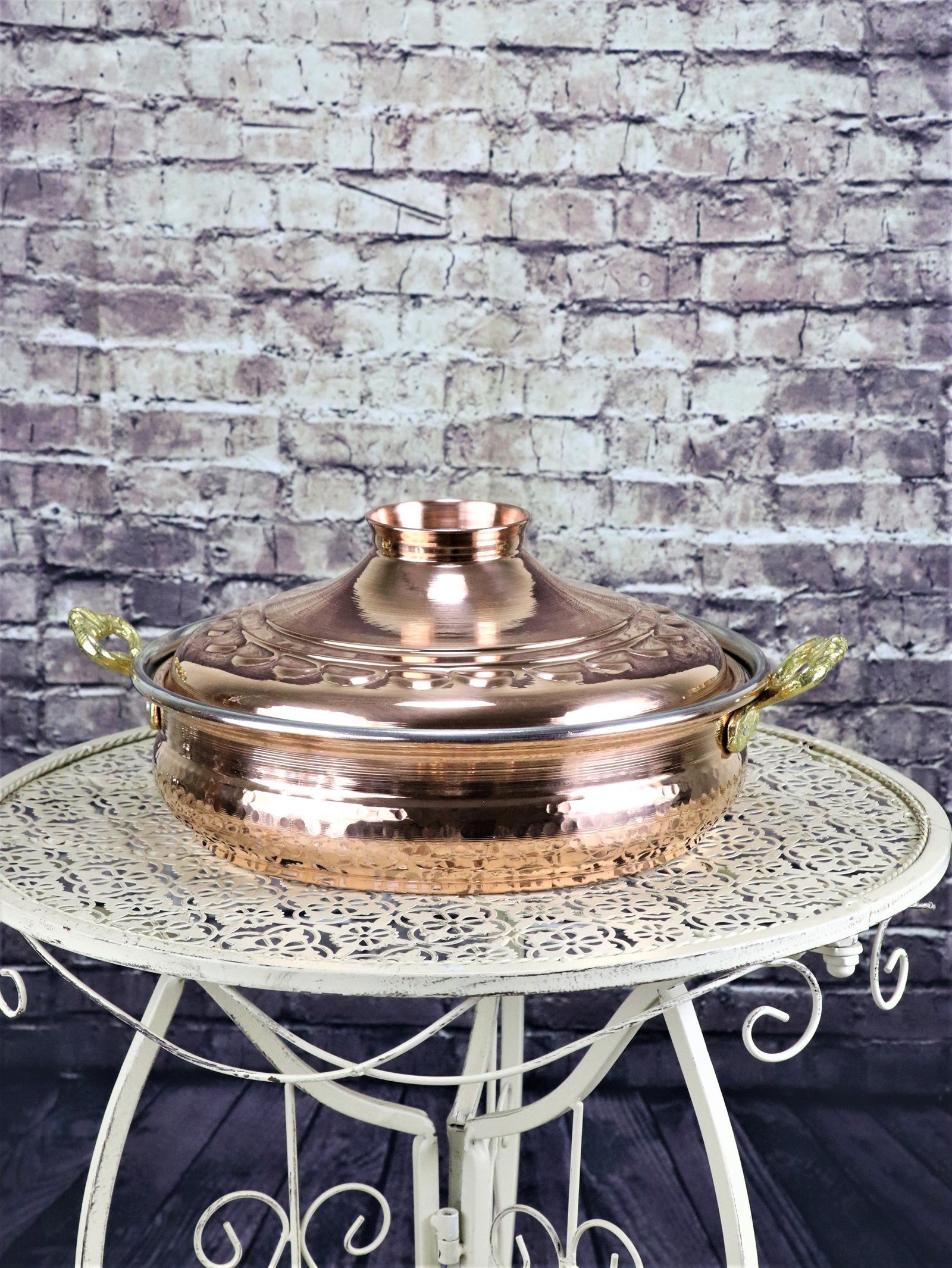 Bakır Tencere ve TavalarSonay BakırcılıkDörtlü El Dövmesi Derin Karnıyarık Bakır Tencere Seti