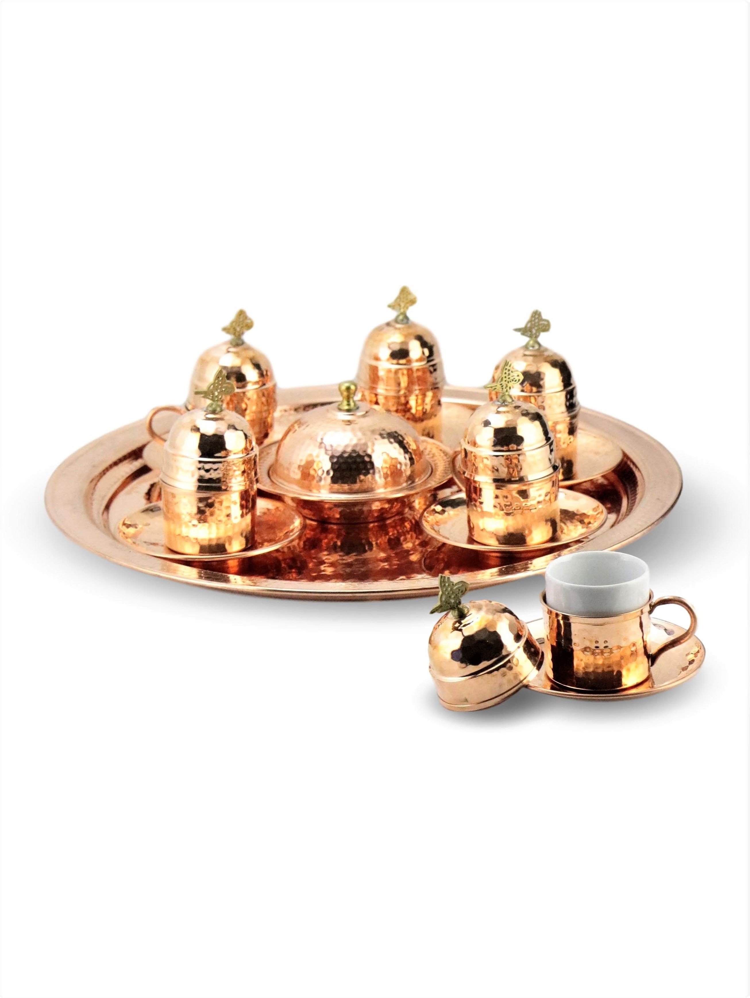 Bakır Çay ve Kahve TakımlarıSonay BakırcılıkDövme Kırmızı Bakır Kahve Takımı
