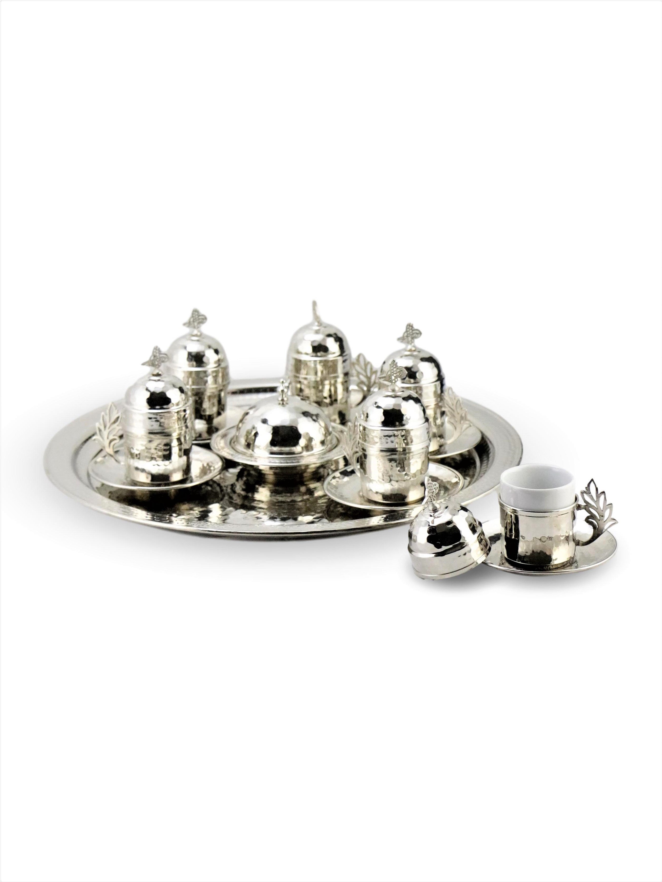 Bakır Çay ve Kahve TakımlarıSonay BakırcılıkDövme Nikelli Bakır Kahve Takımı