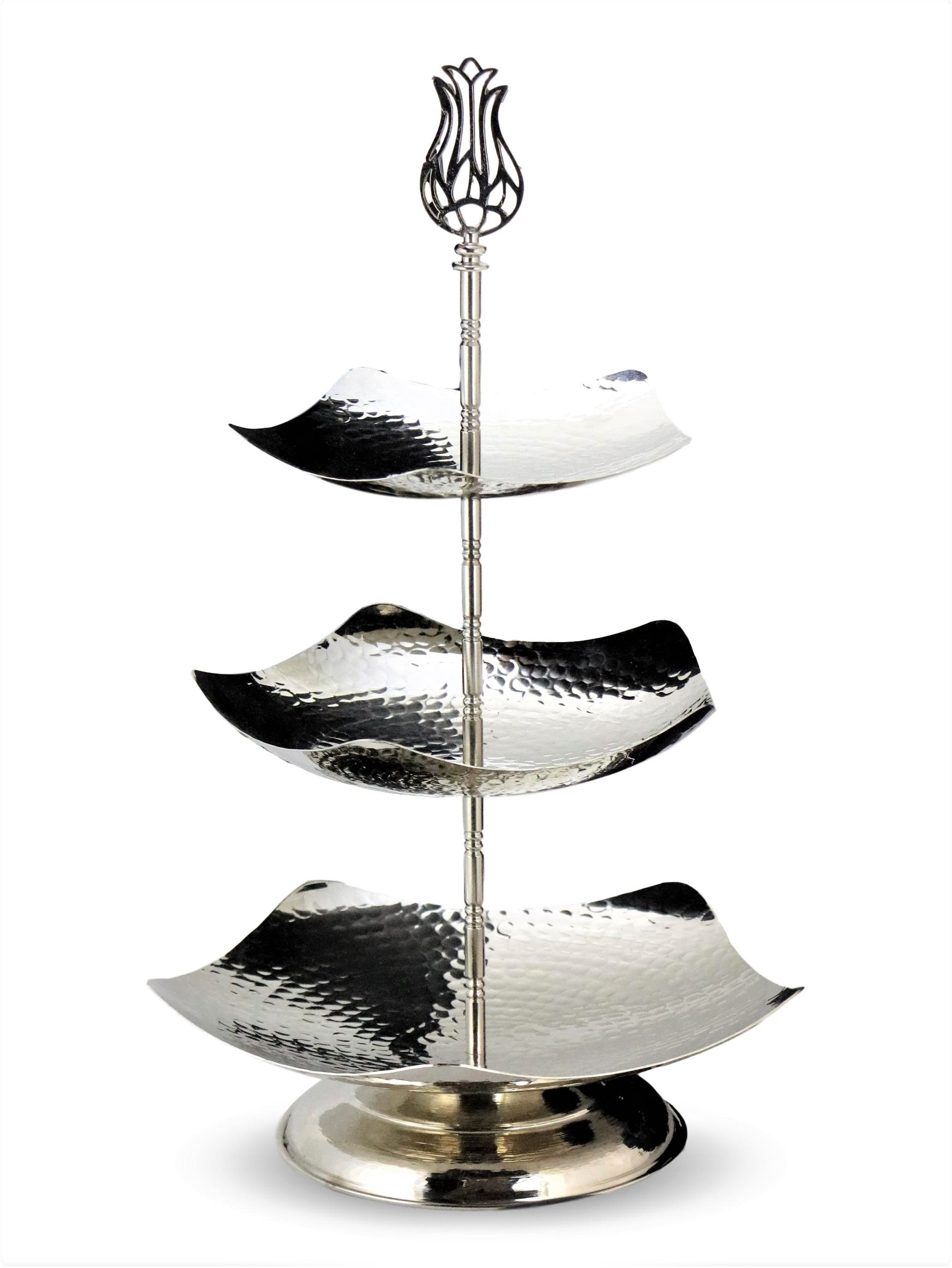 Dekoratif BakırSonay BakırcılıkDövme Üç Katlı Bakır Çerezlik