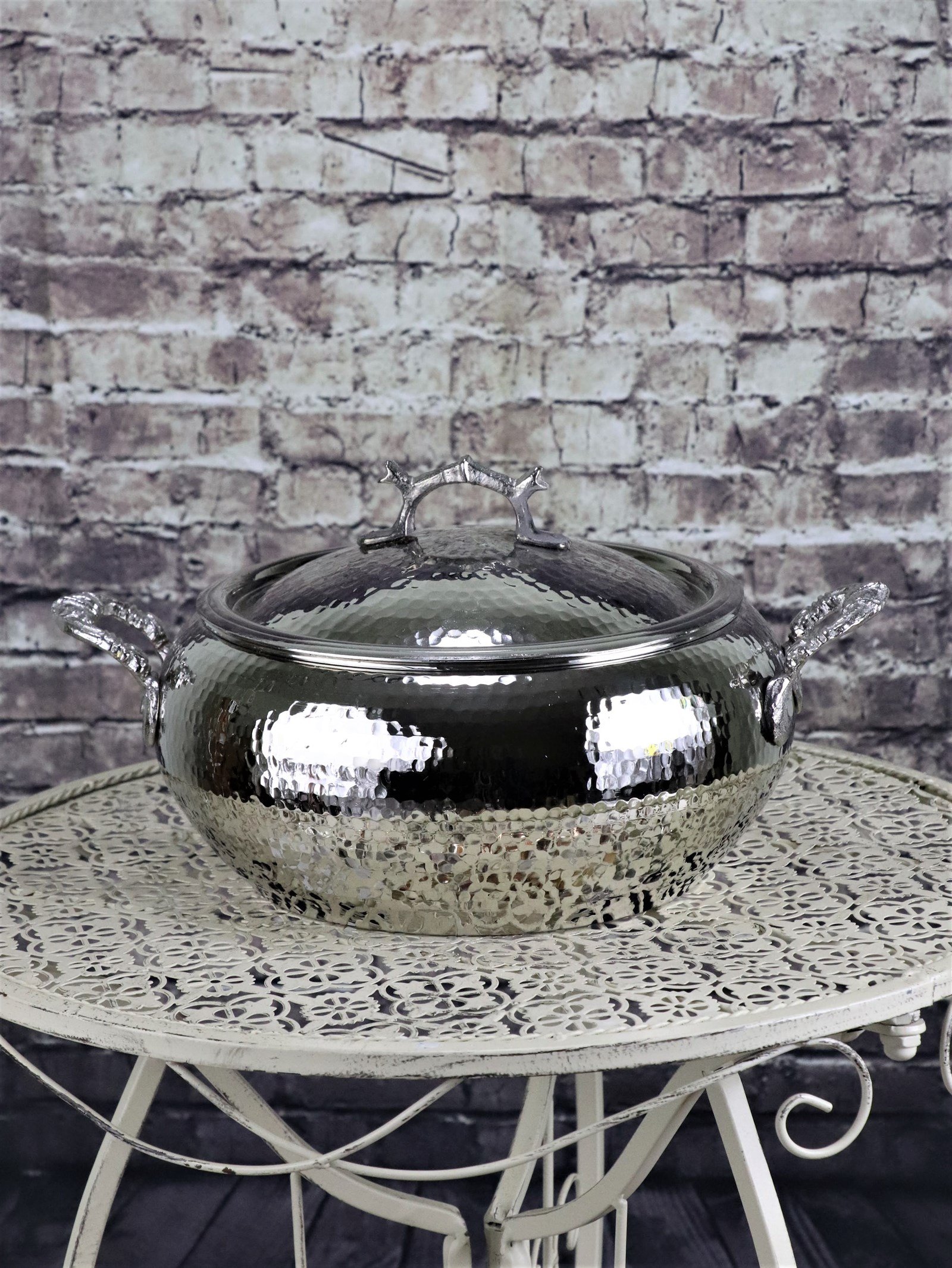 Bakır Tencere ve TavalarSonay BakırcılıkEl Dövmesi Nikelli Bakır Güveç Tencere 28 cm