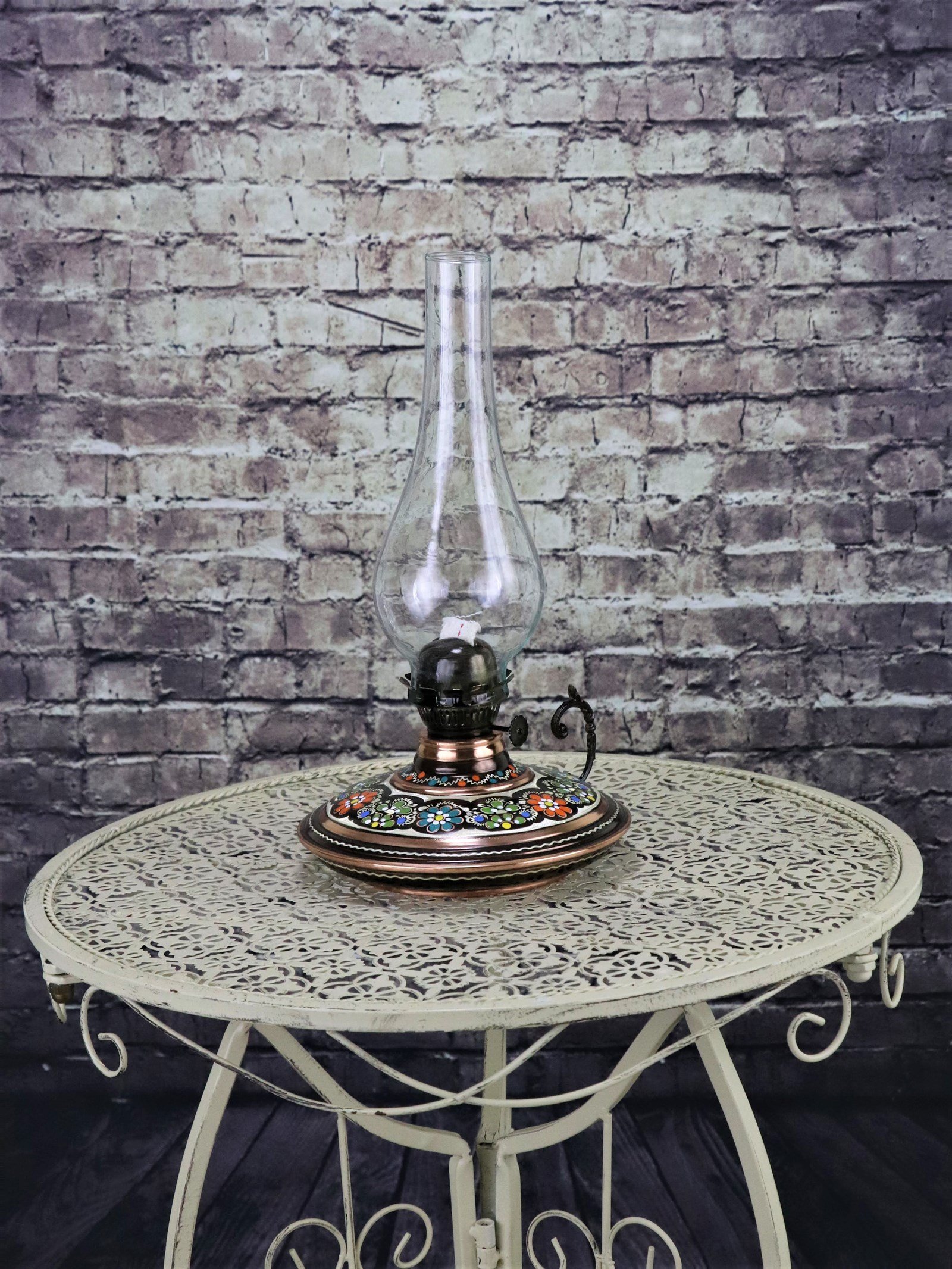 Bakır Gaz LambasıSonay BakırcılıkGül Çiçek  İşlemeli Bakır Gaz Lambası