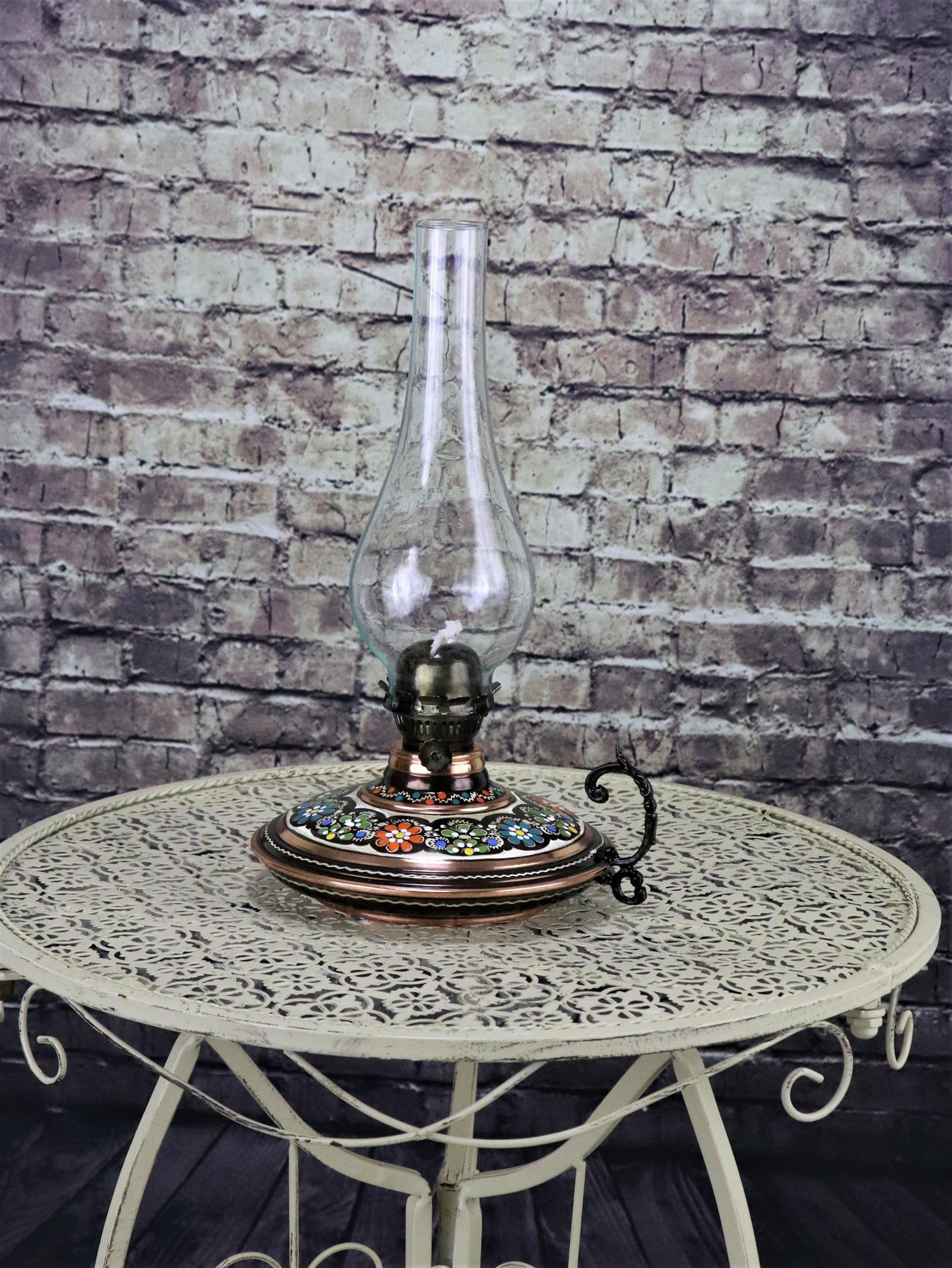 Bakır Gaz LambasıSonay BakırcılıkGül Çiçek  İşlemeli Bakır Gaz Lambası