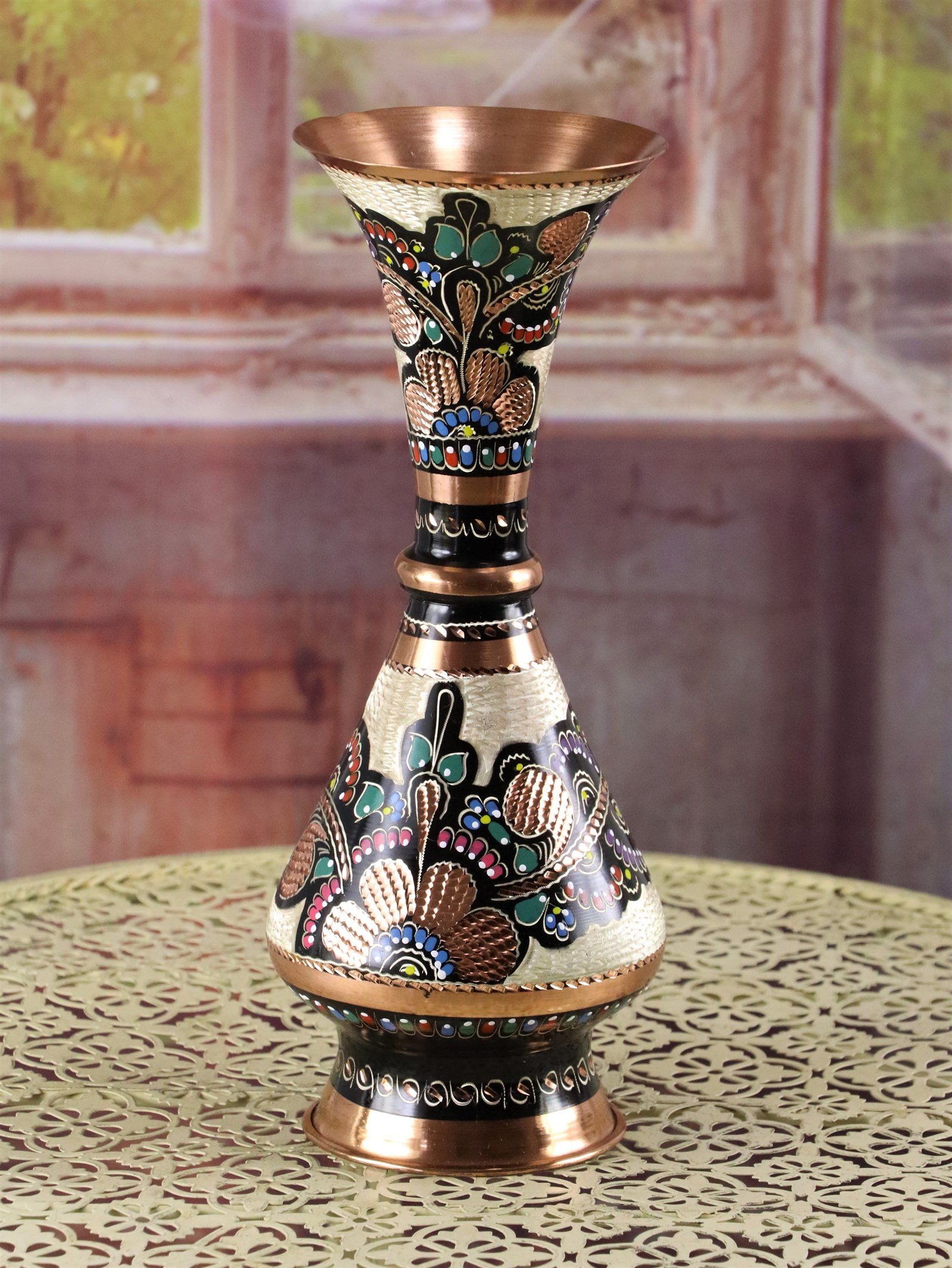 Dekoratif BakırSonay BakırcılıkGül Çiçek Dekoratif Bakır Vazo 26 cm