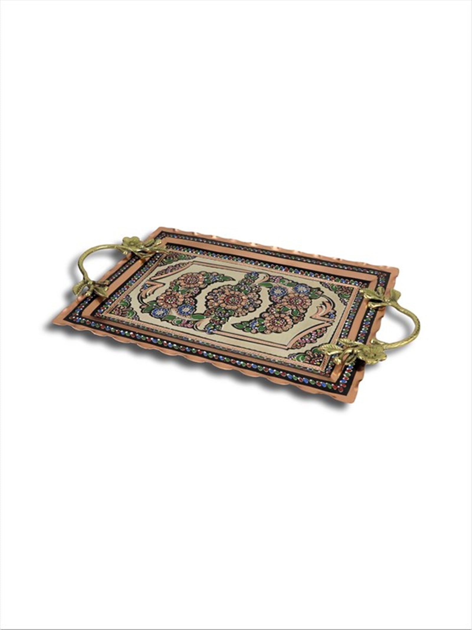 Copper TraySonay BakırcılıkGül Çiçek Dikdörtgen Bakır Tepsi 38 cm x 20 cm