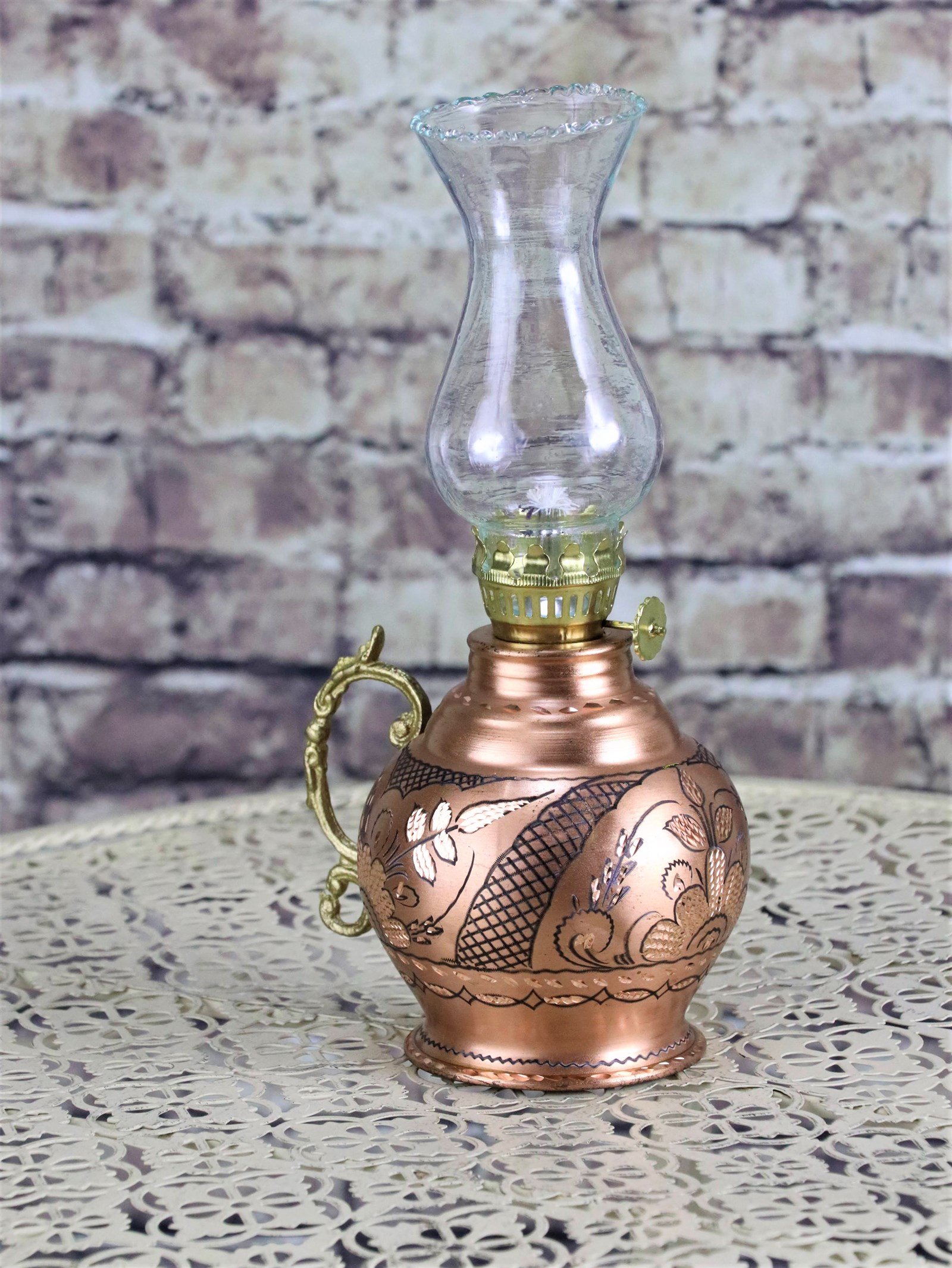 Bakır Gaz LambasıSonay BakırcılıkGül Çiçek Eskitme Bakır Gaz Lambası